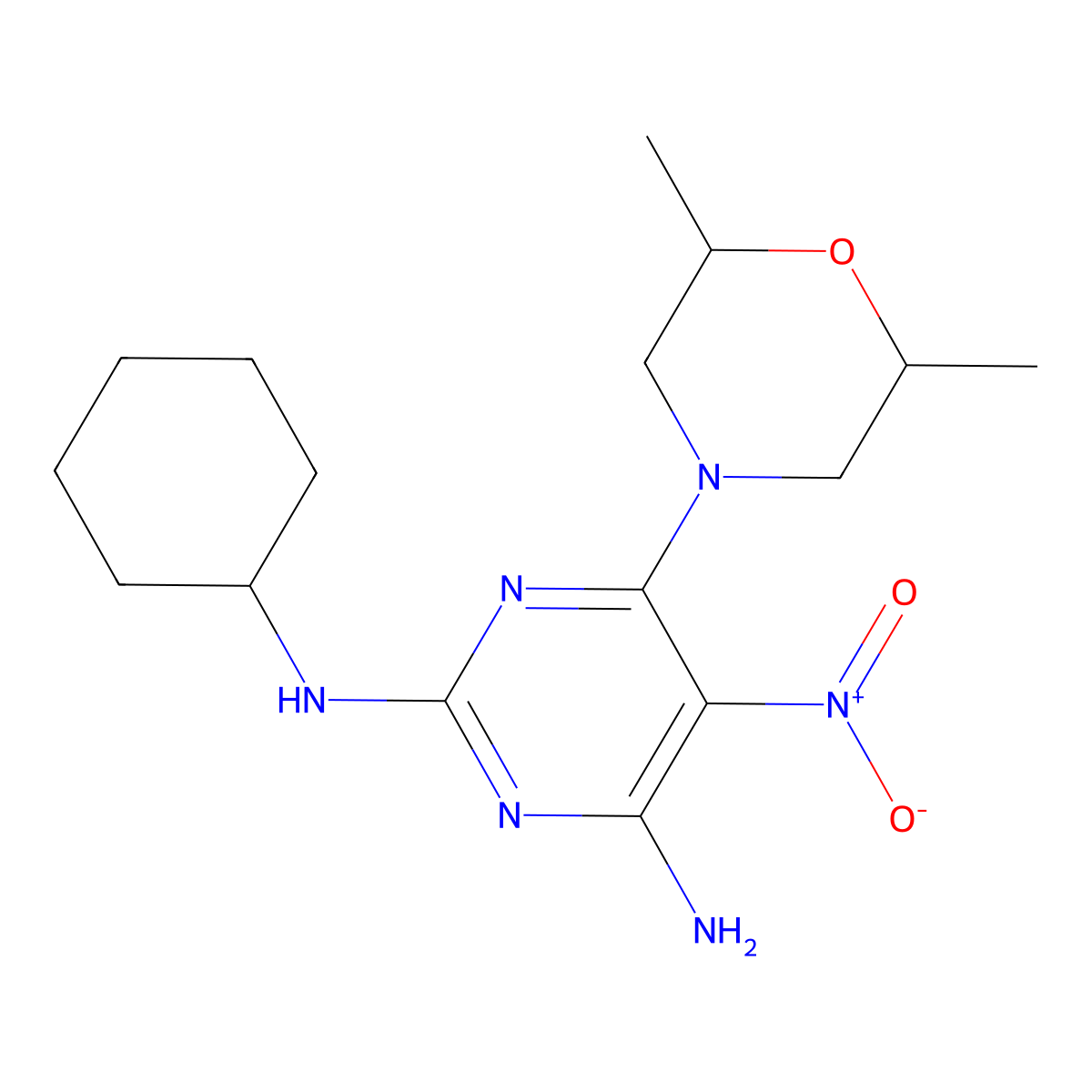 N2-cyclohexyl-6-(2,6-dimethylmorpholino)-5-nitropyrimidine-2,4-diamine molecular structure, CAS 714246-68-1