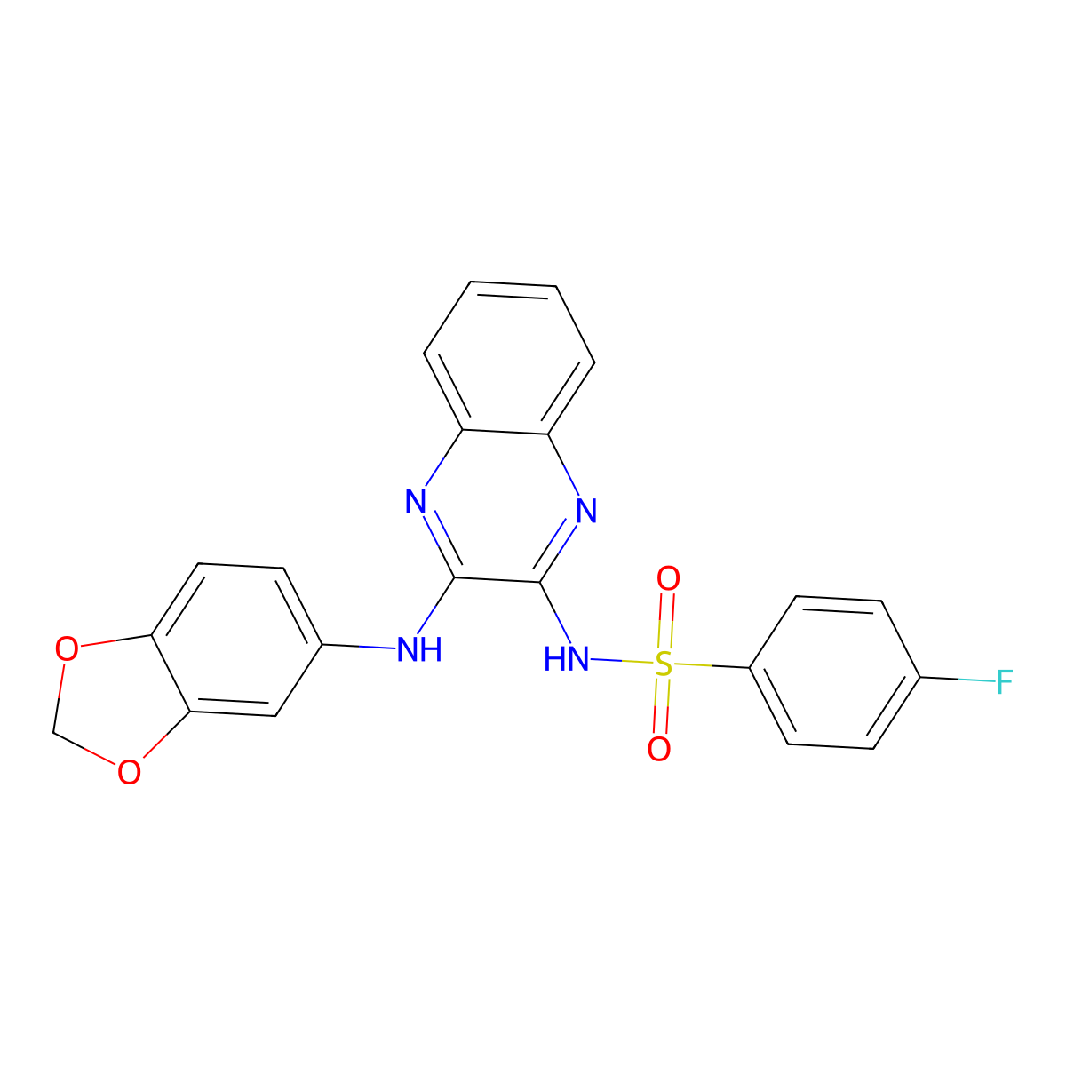 N-[3-(1,3-benzodioxol-5-ylamino)quinoxalin-2-yl]-4-fluorobenzenesulfonamide molecular structure, CAS 714247-04-8