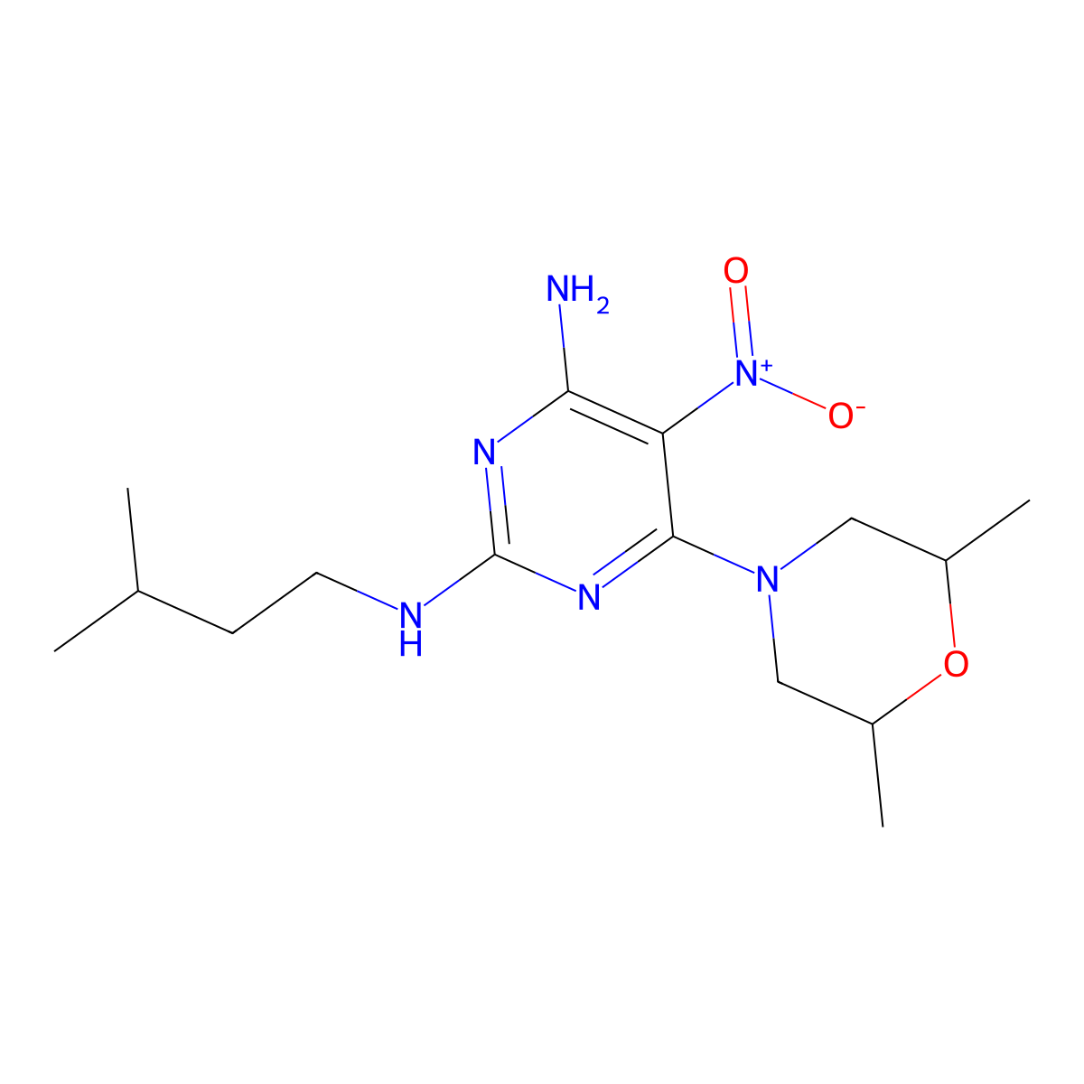 6-(2,6-dimethylmorpholin-4-yl)-N~2~-(3-methylbutyl)-5-nitropyrimidine-2,4-diamine molecular structure, CAS 714247-44-6
