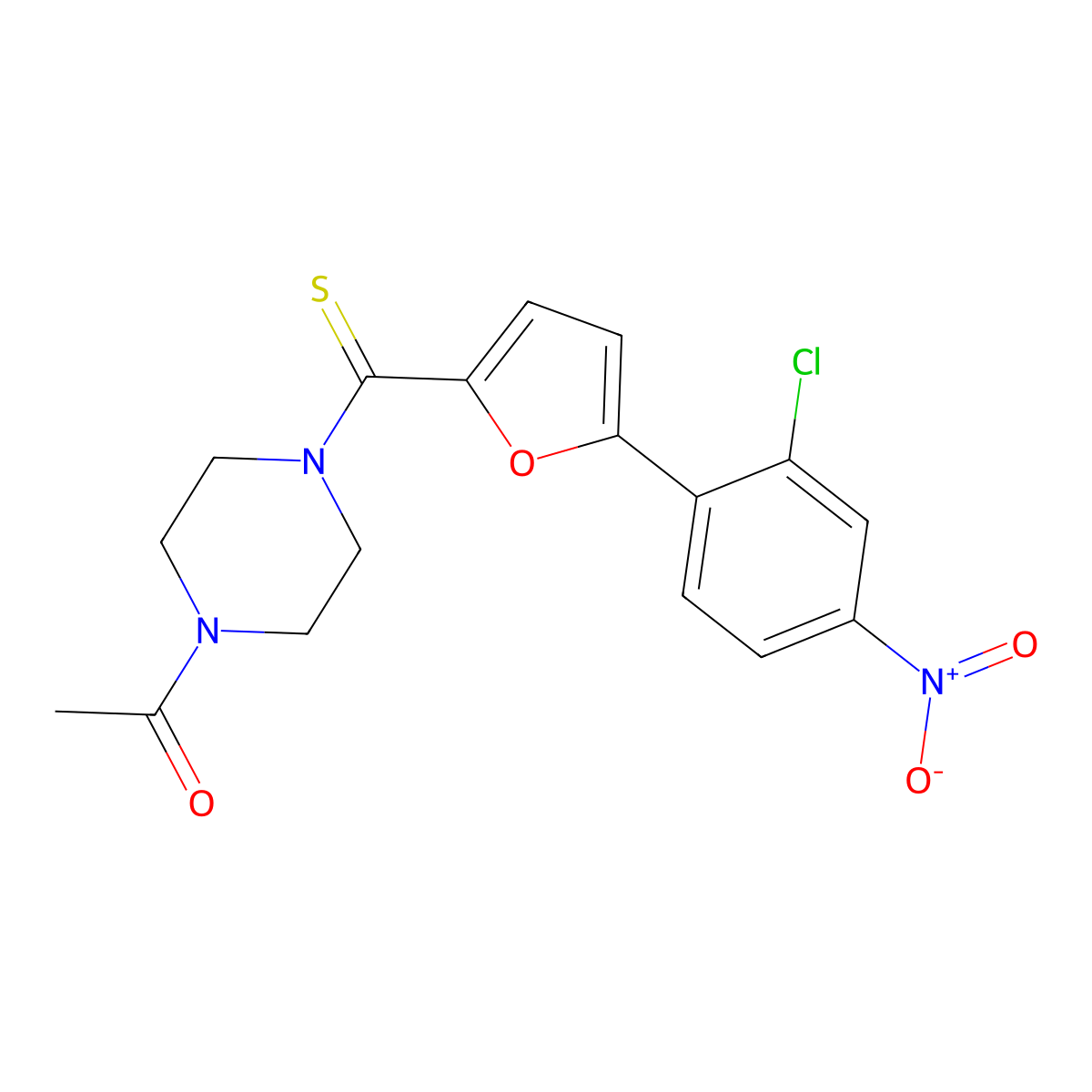 1-(4-(5-(2-Chloro-4-nitrophenyl)furan-2-carbonothioyl)piperazin-1-yl)ethanone molecular structure, CAS 714247-81-1