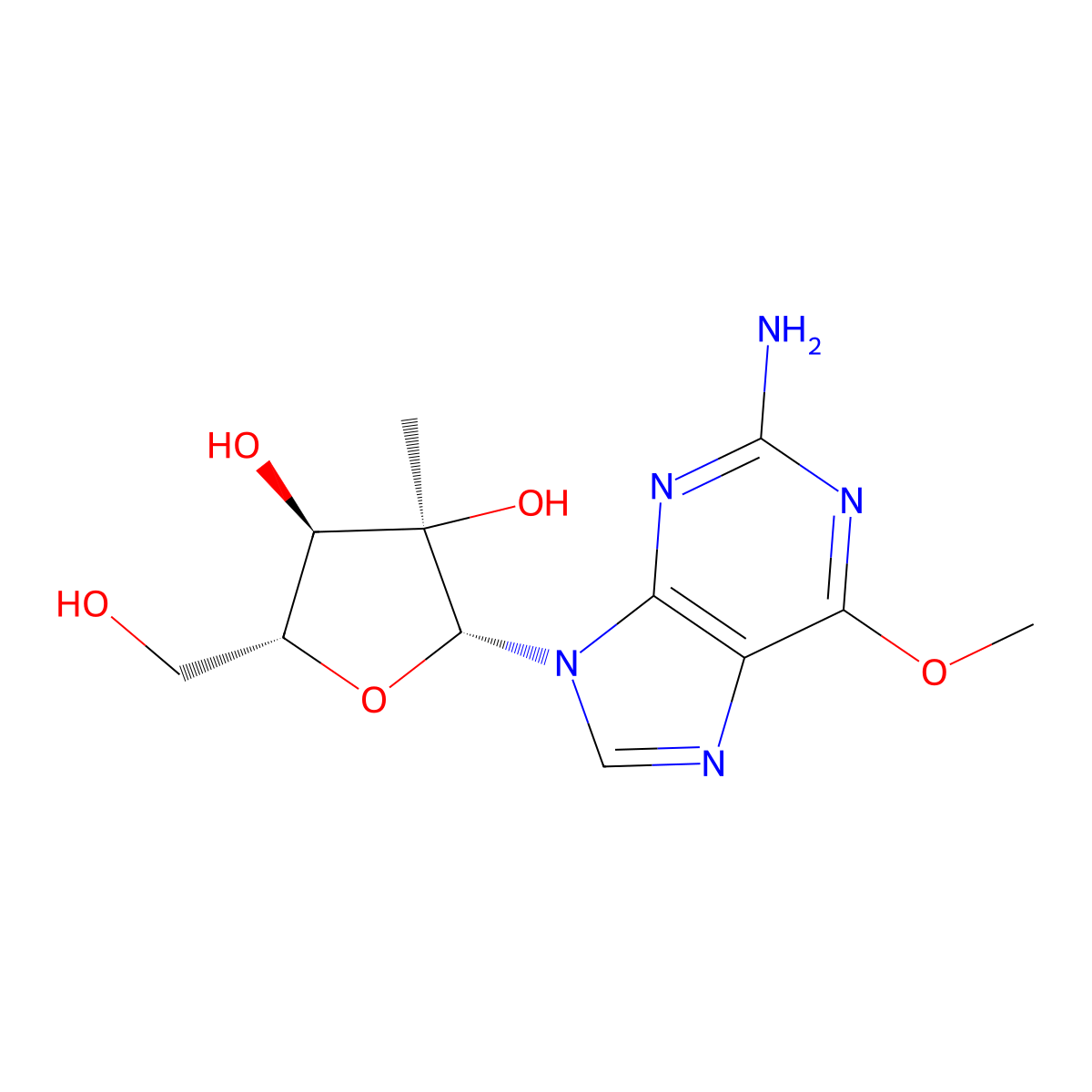 (2R,3R,4R,5R)-2-(2-Amino-6-methoxy-9H-purin-9-yl)-5-(hydroxymethyl)-3-methyltetrahydrofuran-3,4-diol molecular structure, CAS 714249-80-6