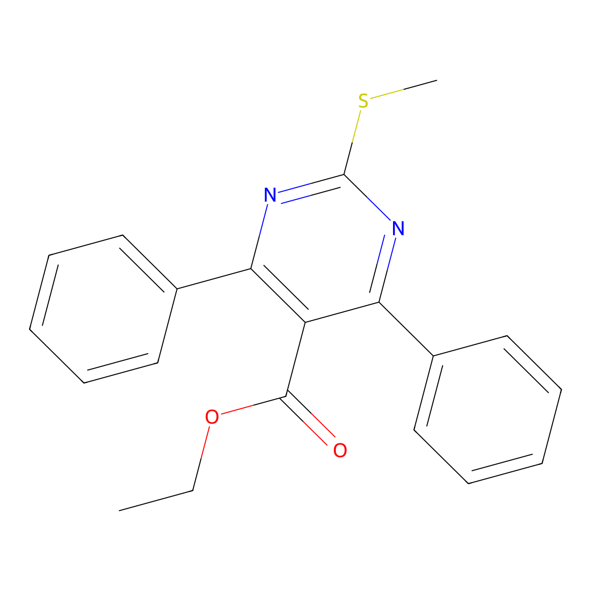 Ethyl 2-(methylthio)-4,6-diphenylpyrimidine-5-carboxylate molecular structure, CAS 714250-67-6