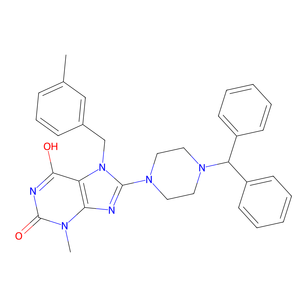 8-(4-benzhydrylpiperazin-1-yl)-3-methyl-7-(3-methylbenzyl)-1H-purine-2,6(3H,7H)-dione molecular structure, CAS 714253-37-9