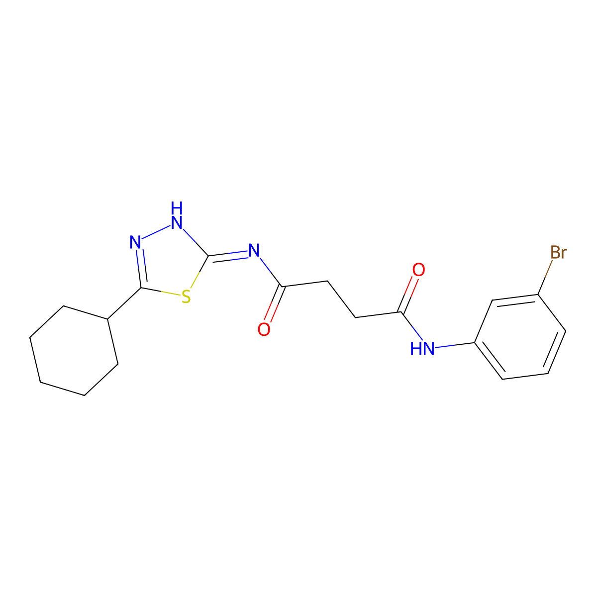 N1-(3-bromophenyl)-N4-(5-cyclohexyl-1,3,4-thiadiazol-2-yl)succinamide molecular structure, CAS 714253-76-6