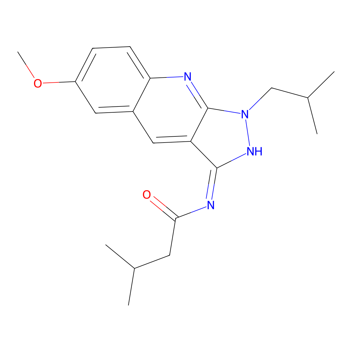 N-[6-methoxy-1-(2-methylpropyl)-3-pyrazolo[3,4-b]quinolinyl]-3-methylbutanamide molecular structure, CAS 714254-79-2