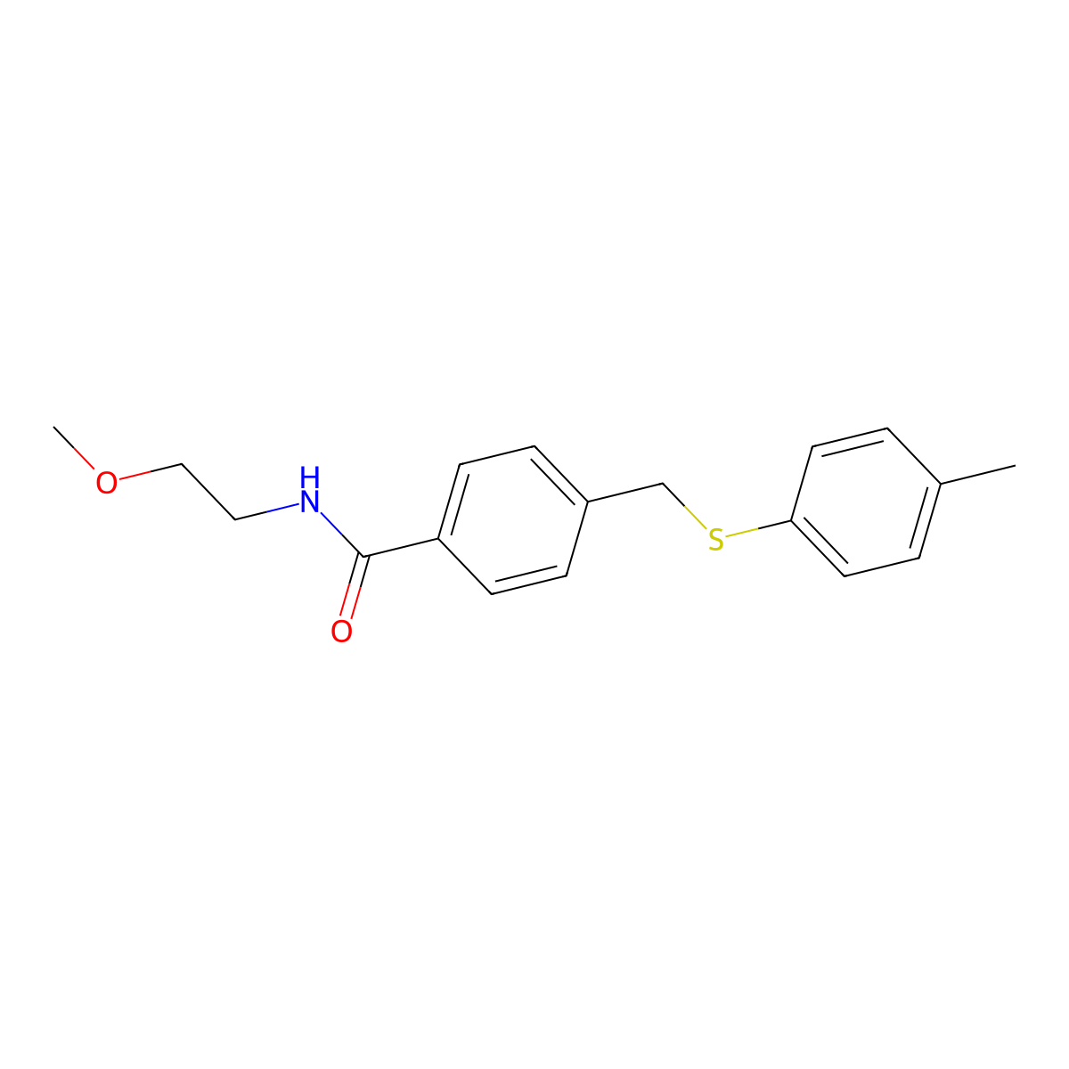 N-(2-methoxyethyl)-4-[(4-methylphenyl)sulfanylmethyl]benzamide molecular structure, CAS 714258-76-1