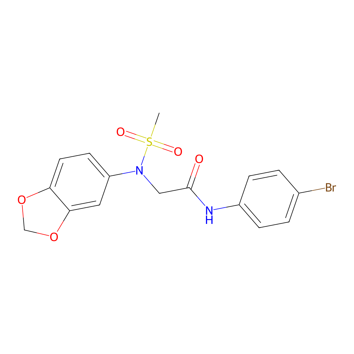 2-[1,3-benzodioxol-5-yl(methylsulfonyl)amino]-N-(4-bromophenyl)acetamide molecular structure, CAS 714258-96-5