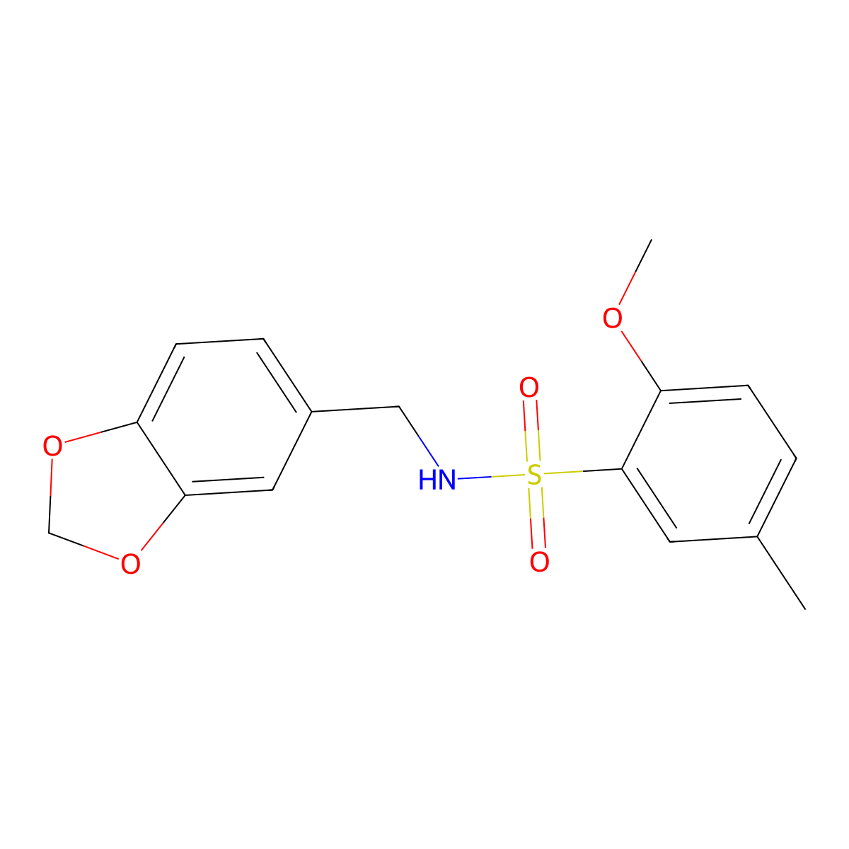 N-[(2H-1,3-benzodioxol-5-yl)methyl]-2-methoxy-5-methylbenzene-1-sulfonamide molecular structure, CAS 714259-09-3