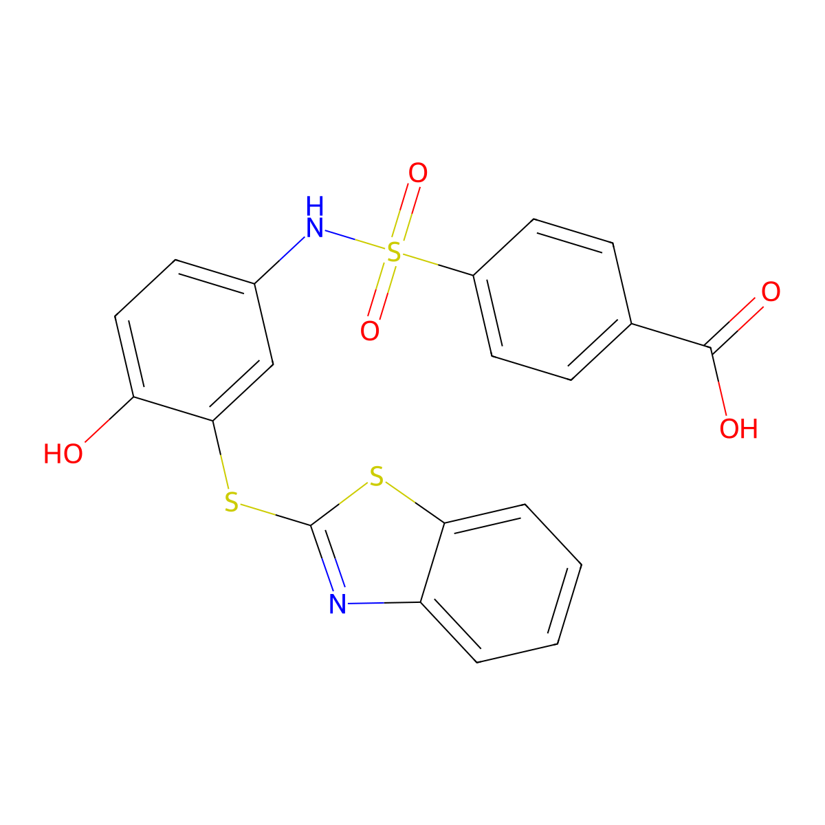 4-[[3-(1,3-Benzothiazol-2-ylsulfanyl)-4-hydroxyphenyl]sulfamoyl]benzoic acid molecular structure, CAS 714261-17-3