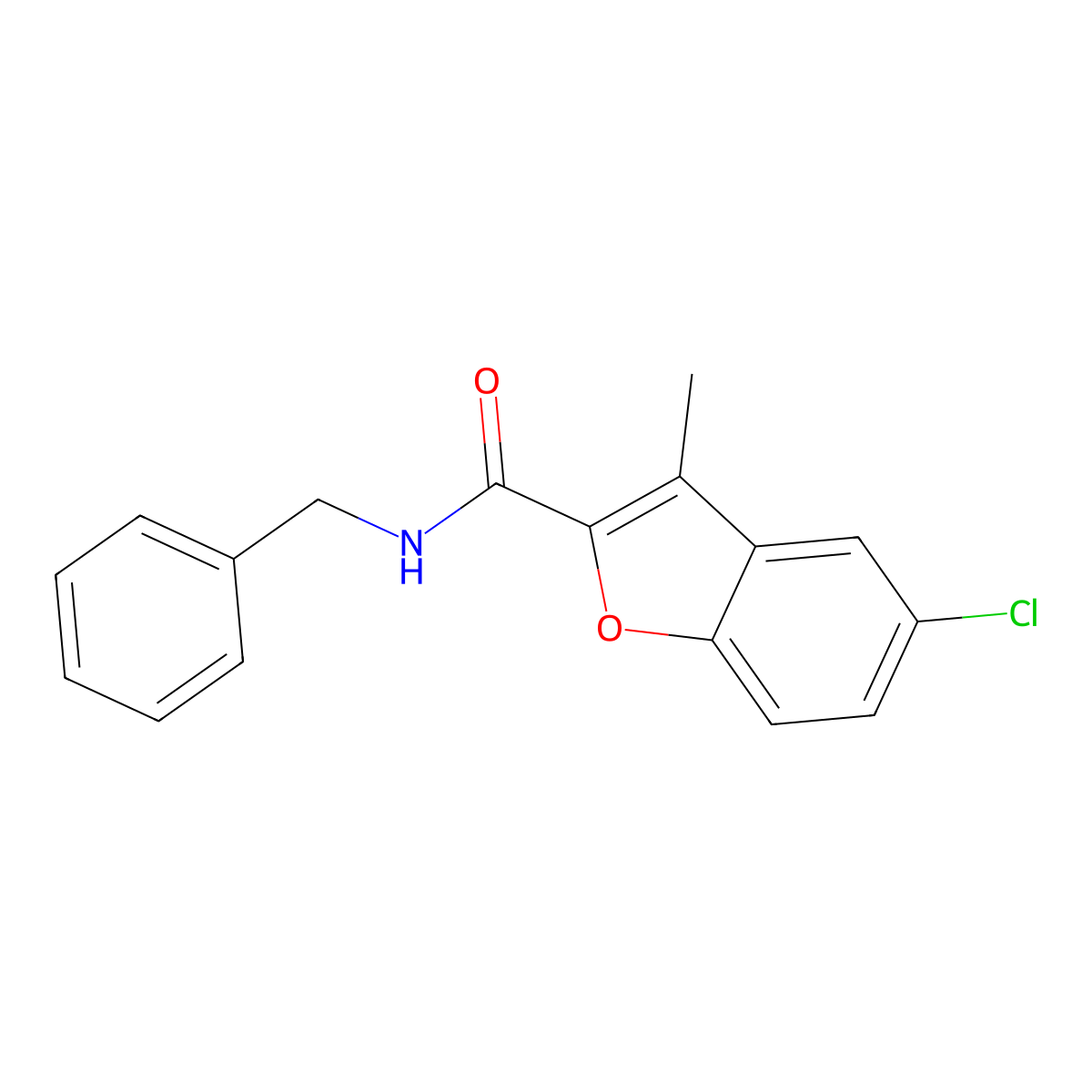 N-benzyl-5-chloro-3-methyl-1-benzofuran-2-carboxamide molecular structure, CAS 714261-34-4