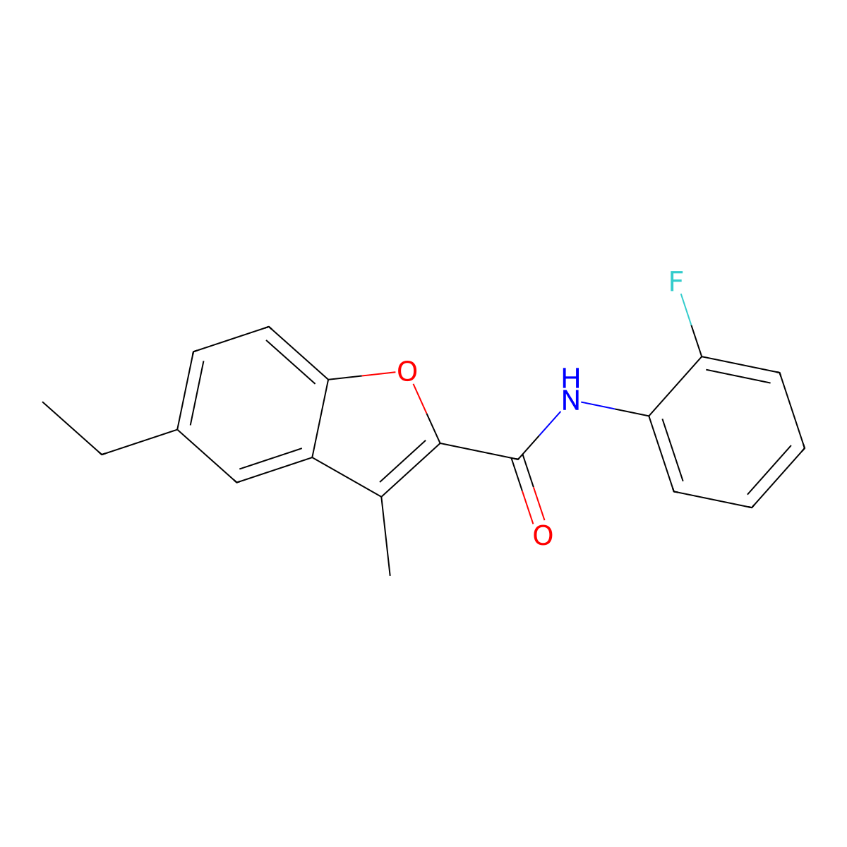5-ethyl-N-(2-fluorophenyl)-3-methyl-1-benzofuran-2-carboxamide molecular structure, CAS 714261-47-9