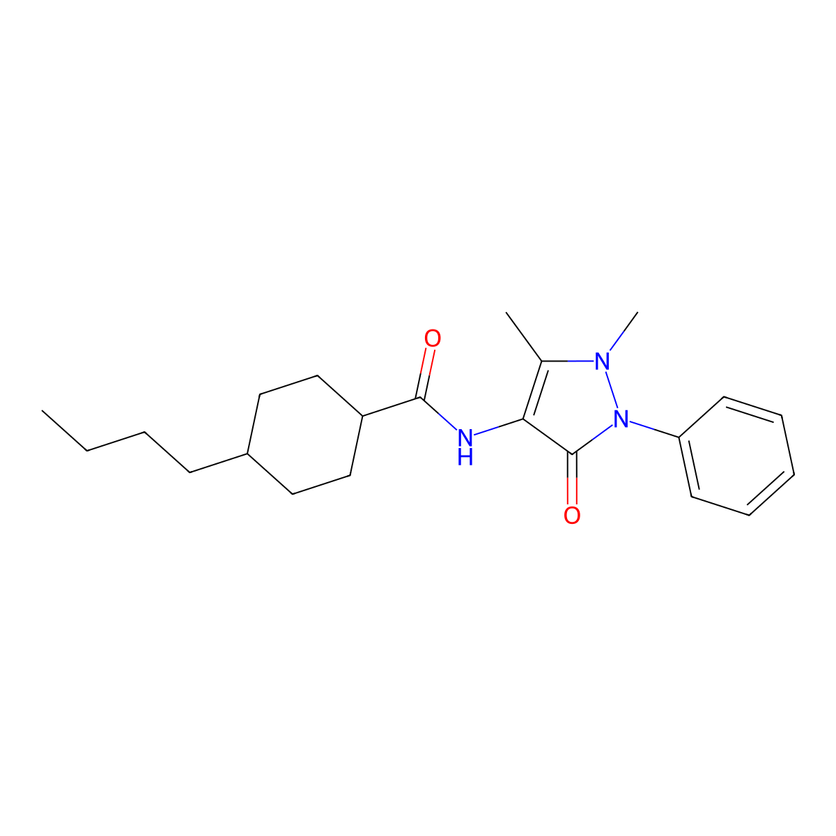 4-butyl-N-(1,5-dimethyl-3-oxo-2-phenyl-2,3-dihydro-1H-pyrazol-4-yl)cyclohexanecarboxamide molecular structure, CAS 714261-69-5