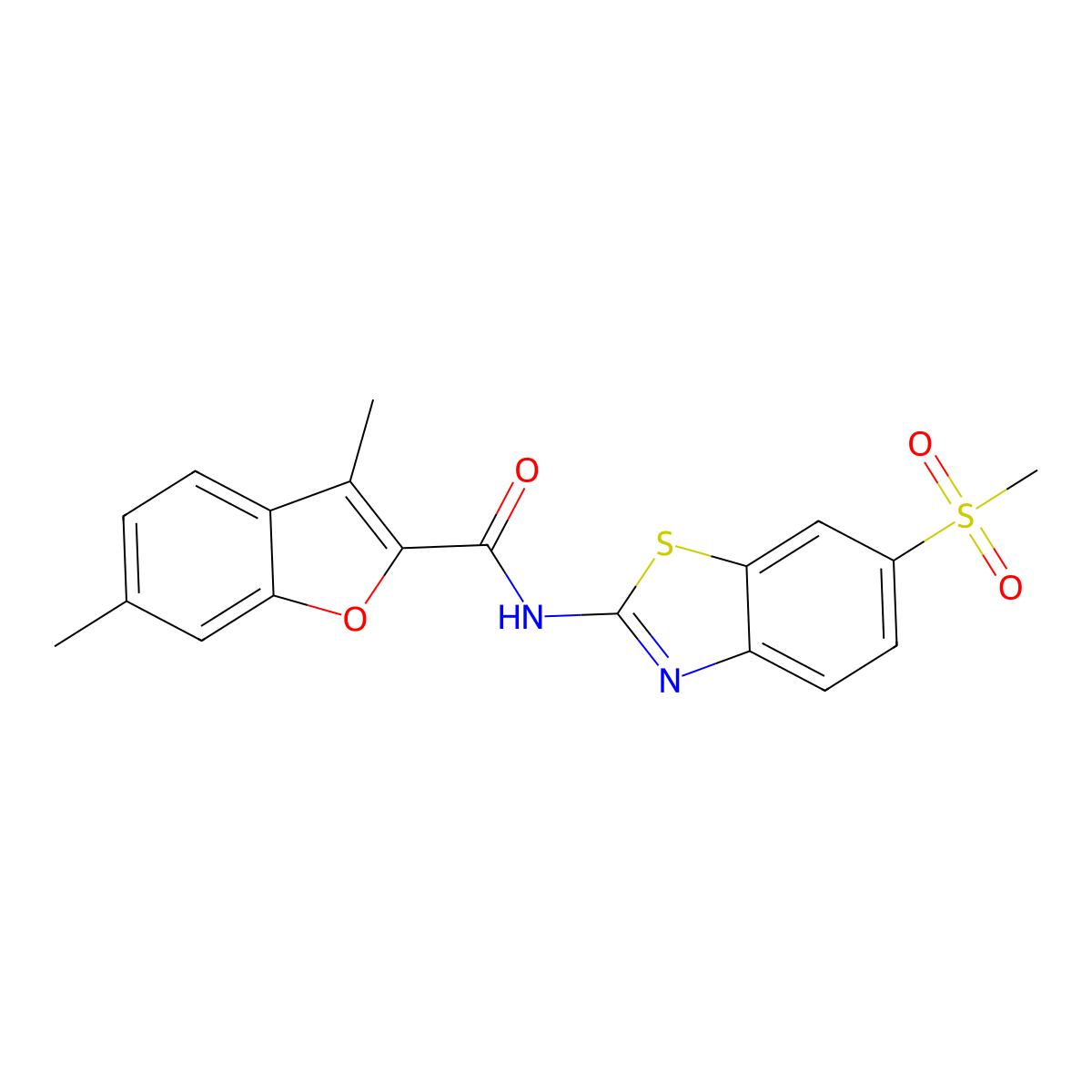 3,6-dimethyl-N-[6-(methylsulfonyl)-1,3-benzothiazol-2-yl]-1-benzofuran-2-carboxamide molecular structure, CAS 714261-76-4