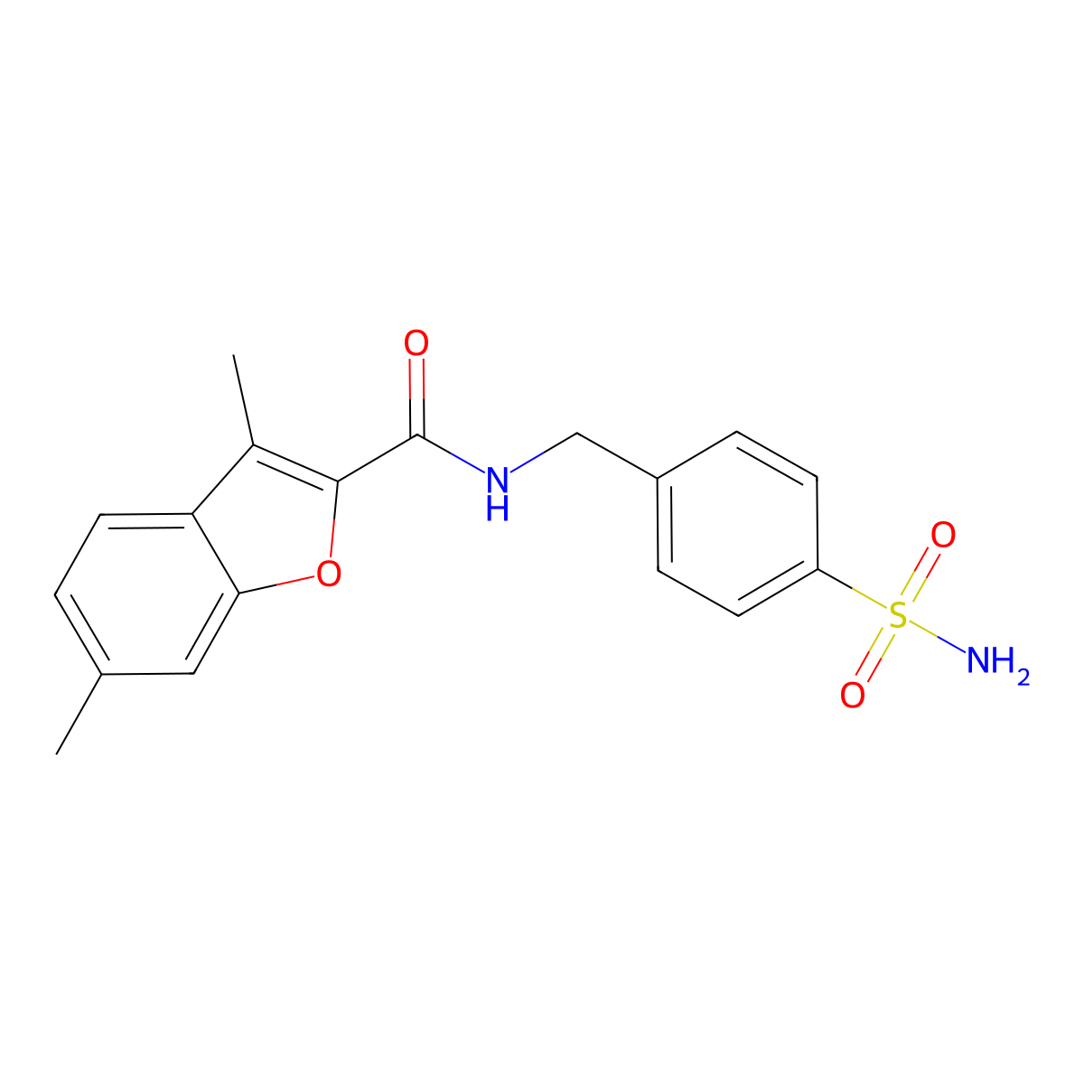 N-[4-(aminosulfonyl)benzyl]-3,6-dimethyl-1-benzofuran-2-carboxamide molecular structure, CAS 714261-77-5