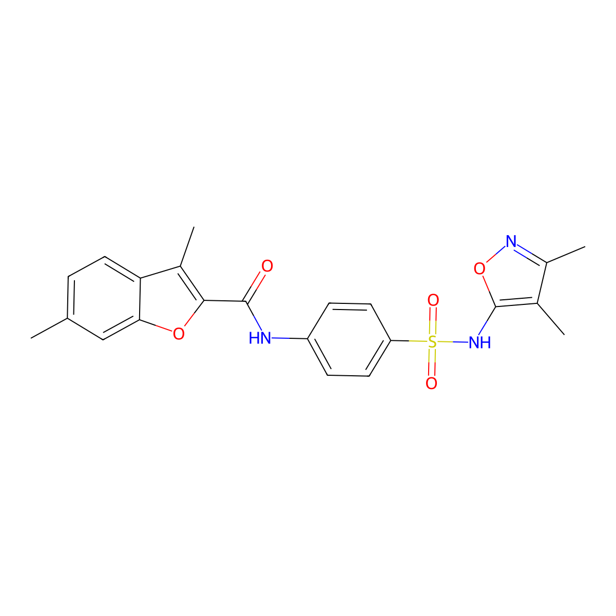 N-[4-[(3,4-dimethyl-1,2-oxazol-5-yl)sulfamoyl]phenyl]-3,6-dimethyl-1-benzofuran-2-carboxamide molecular structure, CAS 714261-78-6