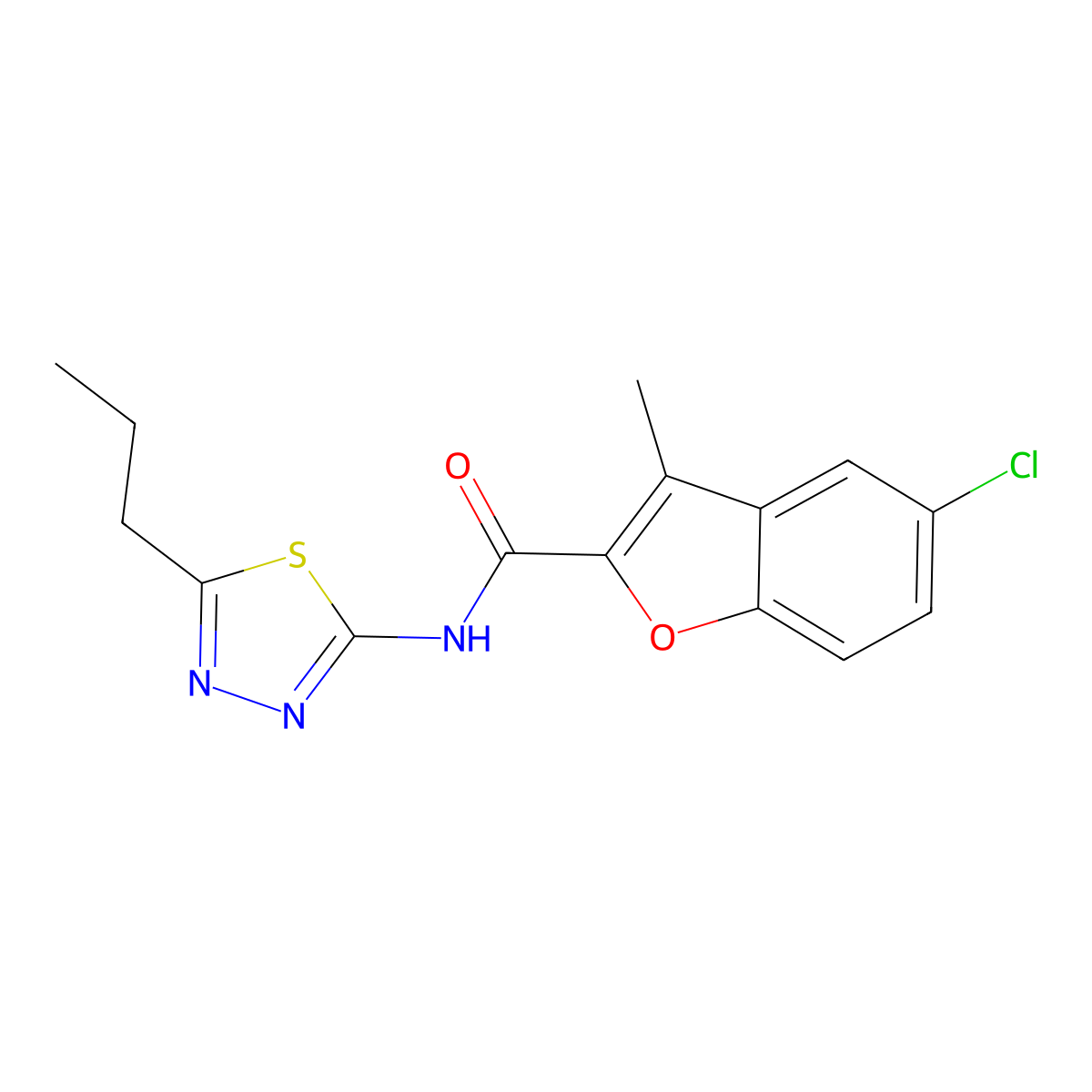 5-chloro-3-methyl-N-(5-propyl-1,3,4-thiadiazol-2-yl)-1-benzofuran-2-carboxamide molecular structure, CAS 714261-80-0