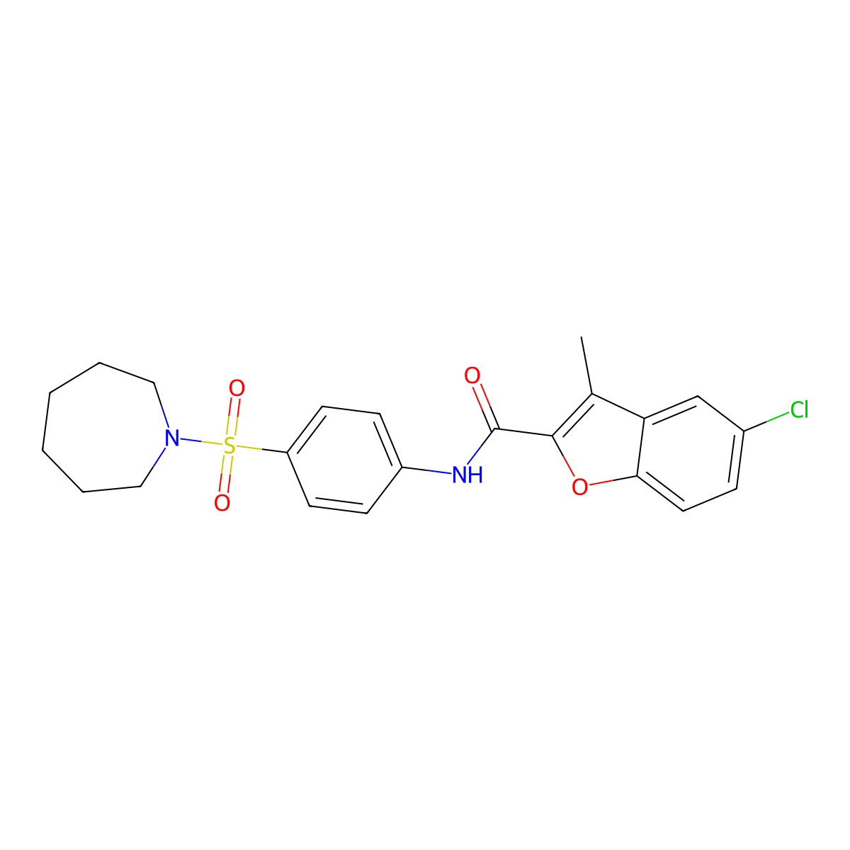 N-[4-(azepan-1-ylsulfonyl)phenyl]-5-chloro-3-methyl-1-benzofuran-2-carboxamide molecular structure, CAS 714261-86-6