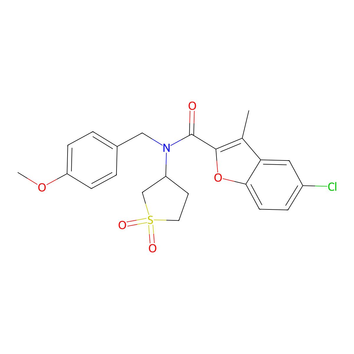 5-chloro-N-(1,1-dioxidotetrahydrothiophen-3-yl)-N-(4-methoxybenzyl)-3-methyl-1-benzofuran-2-carboxamide molecular structure, CAS 714261-89-9