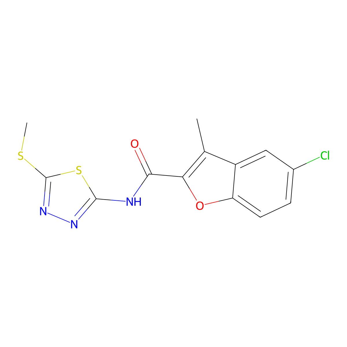 5-chloro-3-methyl-N-[5-(methylsulfanyl)-1,3,4-thiadiazol-2-yl]-1-benzofuran-2-carboxamide molecular structure, CAS 714261-92-4