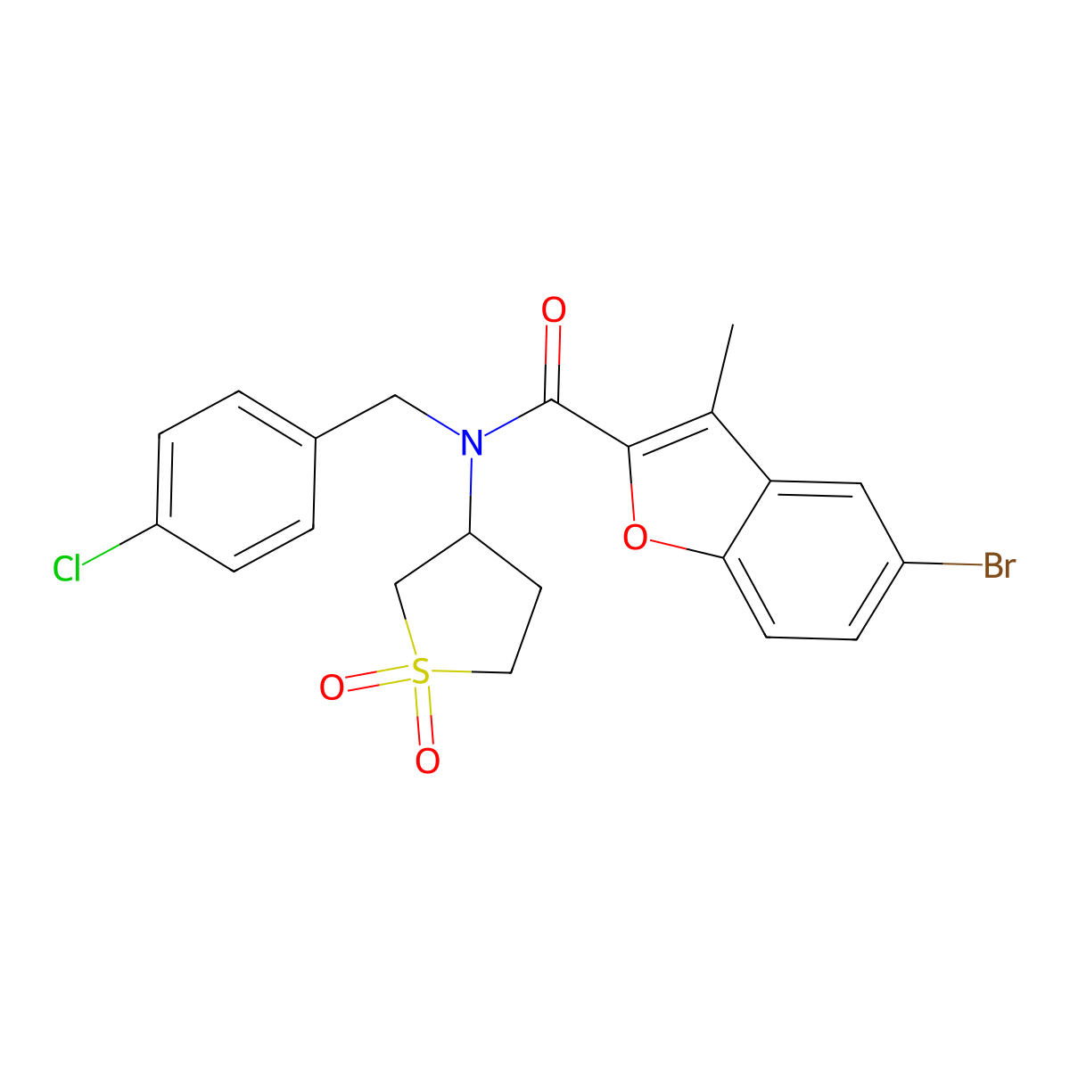 5-bromo-N-(4-chlorobenzyl)-N-(1,1-dioxidotetrahydrothiophen-3-yl)-3-methyl-1-benzofuran-2-carboxamide molecular structure, CAS 714261-97-9