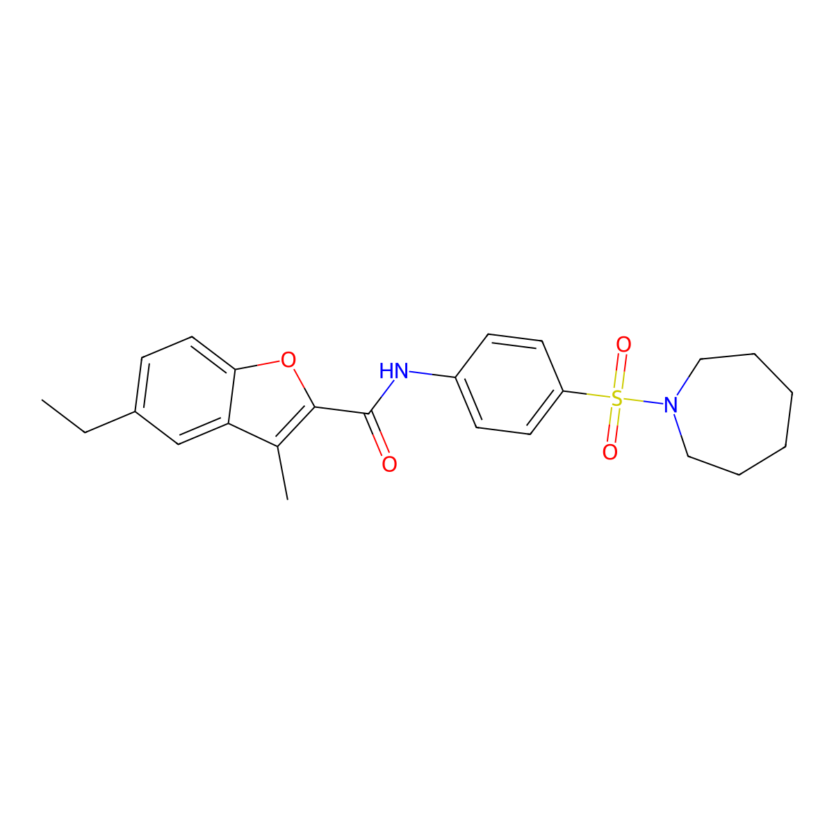 N-[4-(azepan-1-ylsulfonyl)phenyl]-5-ethyl-3-methyl-1-benzofuran-2-carboxamide molecular structure, CAS 714262-01-8