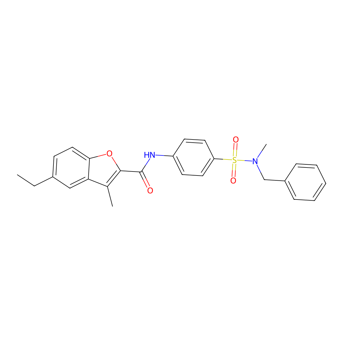 N-[4-[benzyl(methyl)sulfamoyl]phenyl]-5-ethyl-3-methyl-1-benzofuran-2-carboxamide molecular structure, CAS 714262-02-9