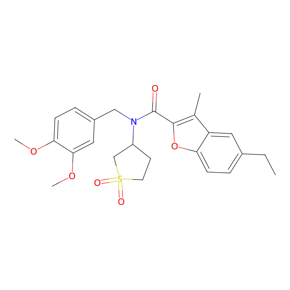 N-(3,4-dimethoxybenzyl)-N-(1,1-dioxidotetrahydrothiophen-3-yl)-5-ethyl-3-methyl-1-benzofuran-2-carboxamide molecular structure, CAS 714262-04-1