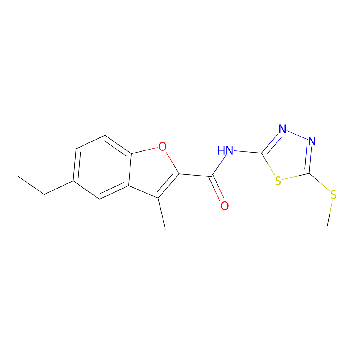 5-ethyl-3-methyl-N-[5-(methylsulfanyl)-1,3,4-thiadiazol-2-yl]-1-benzofuran-2-carboxamide molecular structure, CAS 714262-05-2