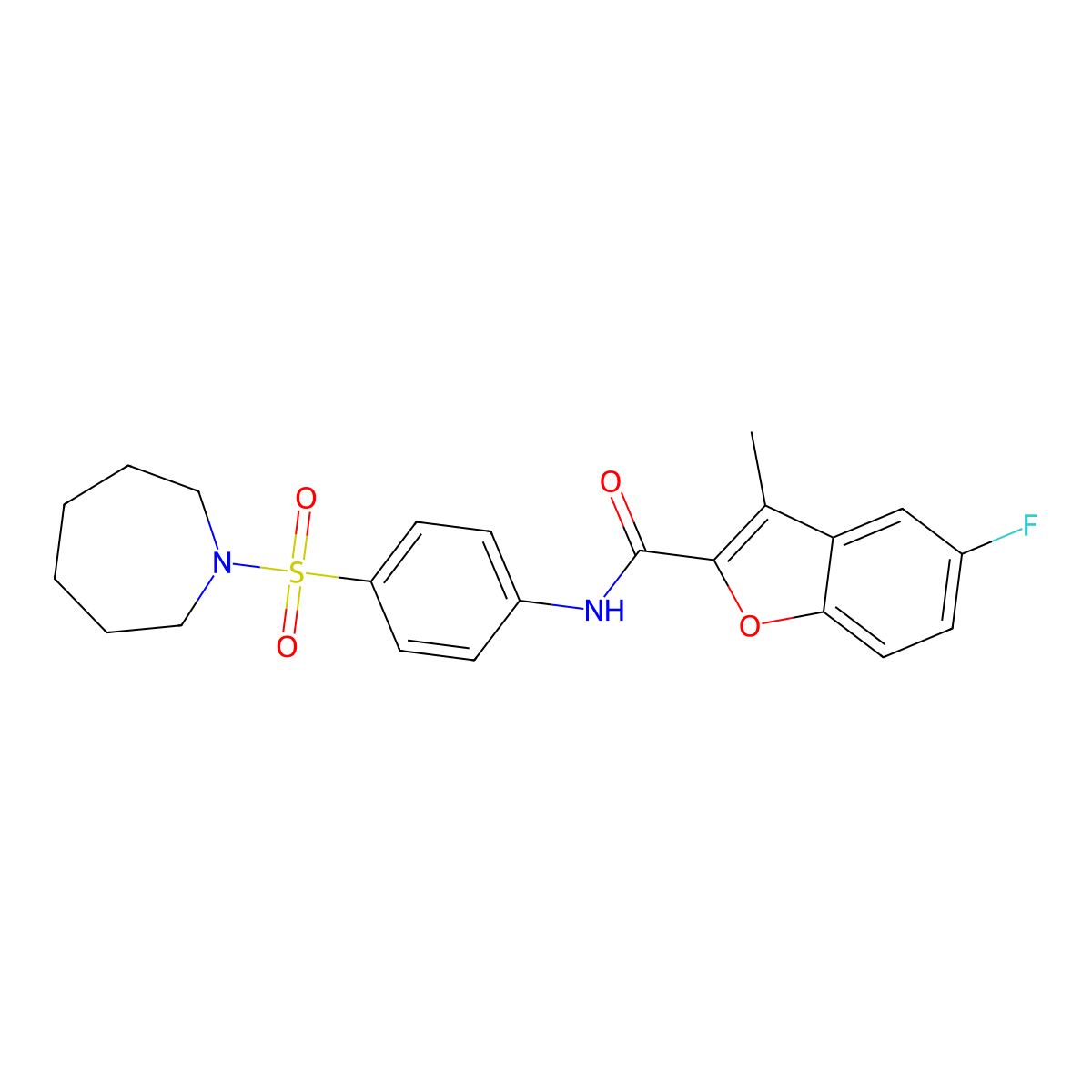 N-[4-(azepan-1-ylsulfonyl)phenyl]-5-fluoro-3-methyl-1-benzofuran-2-carboxamide molecular structure, CAS 714262-11-0