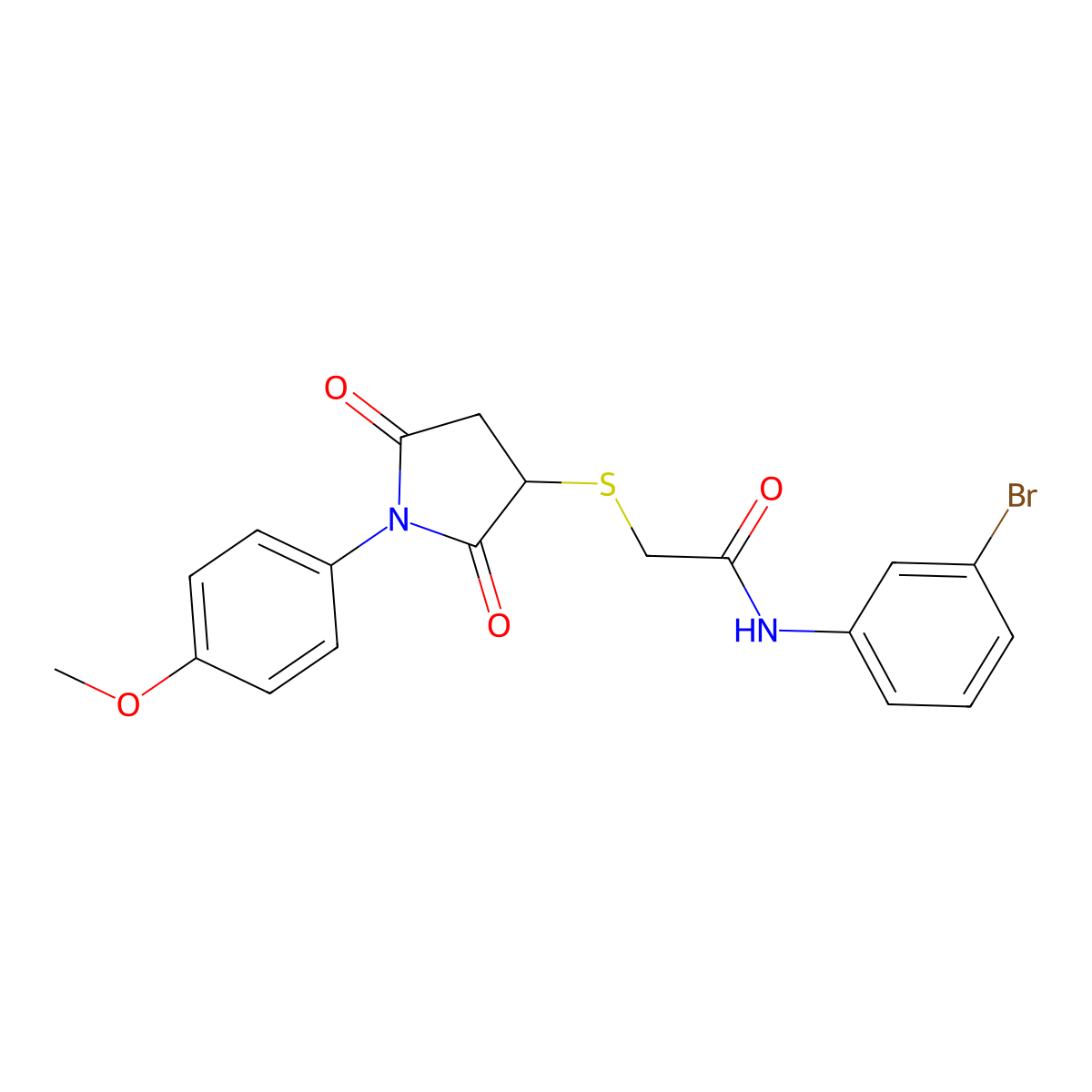 N-(3-bromophenyl)-2-[1-(4-methoxyphenyl)-2,5-dioxoazolidin-3-ylthio]acetamide molecular structure, CAS 714262-55-2