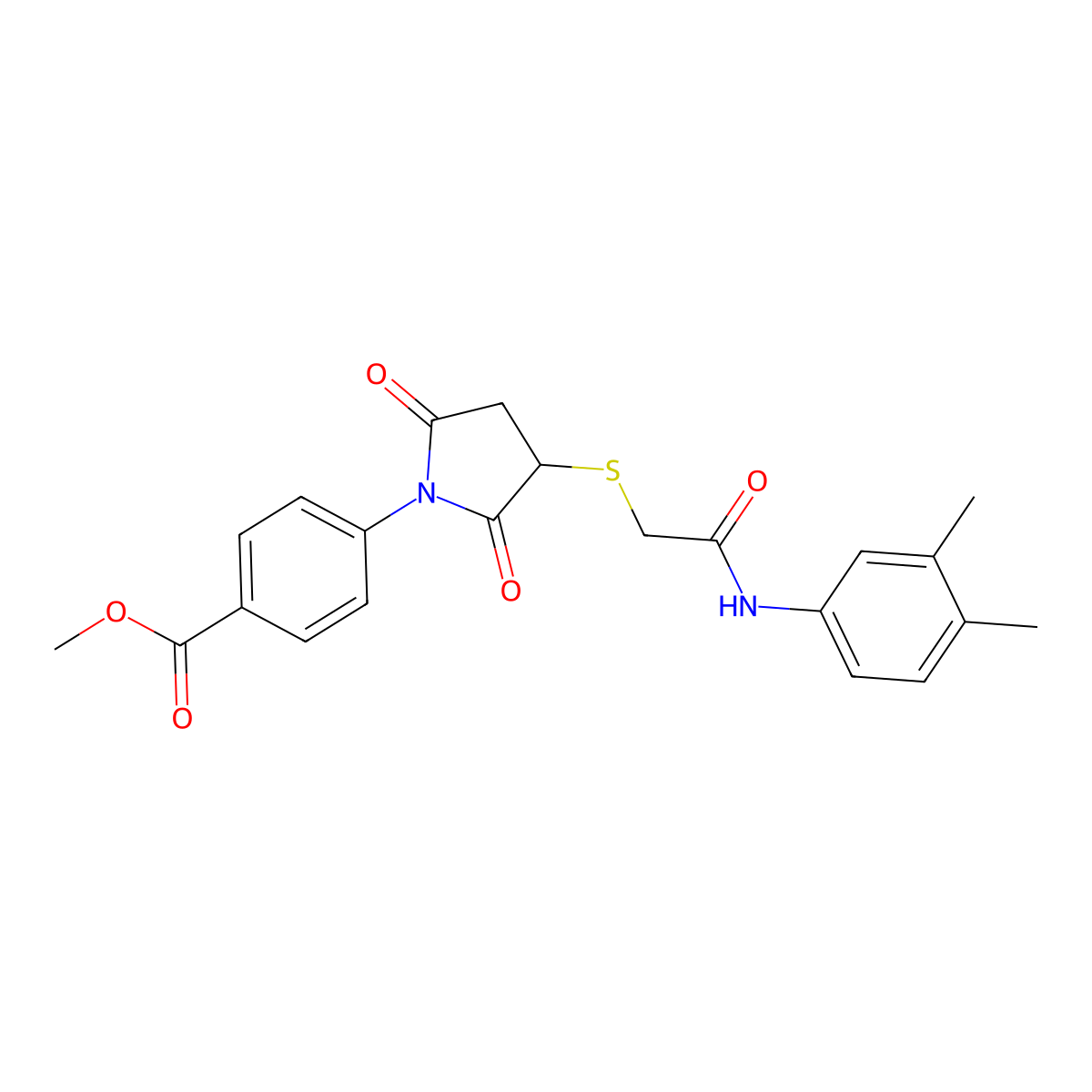 Methyl 4-[3-[2-(3,4-dimethylanilino)-2-oxoethyl]sulfanyl-2,5-dioxopyrrolidin-1-yl]benzoate molecular structure, CAS 714262-68-7