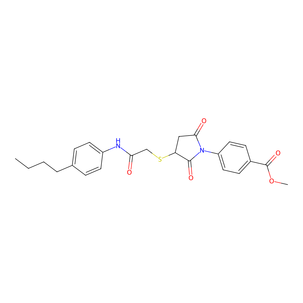 Methyl 4-[3-[2-(4-butylanilino)-2-oxoethyl]sulfanyl-2,5-dioxopyrrolidin-1-yl]benzoate molecular structure, CAS 714262-70-1