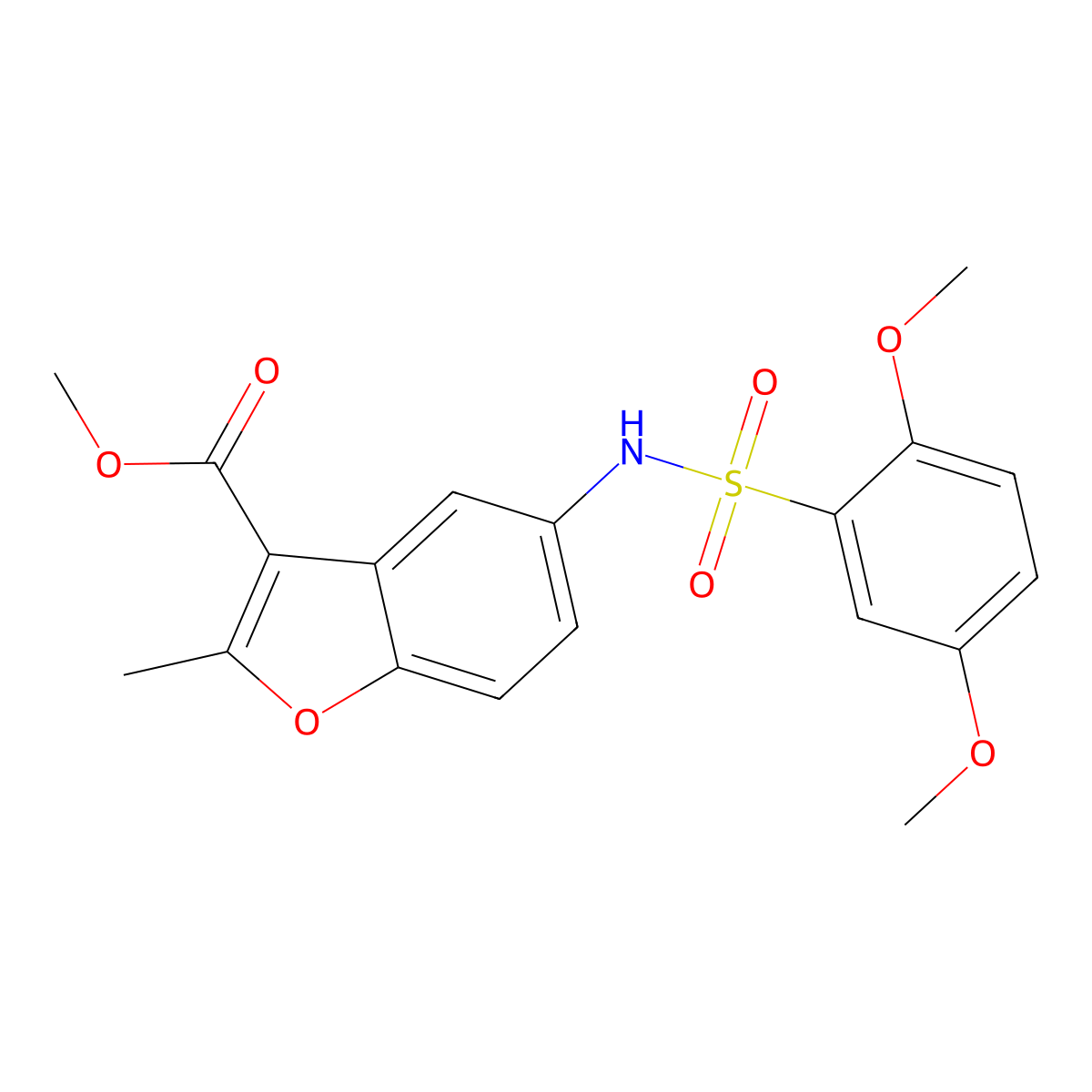 Methyl 5-{[(2,5-dimethoxyphenyl)sulfonyl]amino}-2-methyl-1-benzofuran-3-carboxylate molecular structure, CAS 714263-03-3