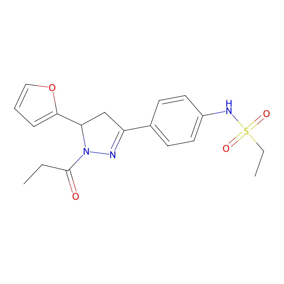 N-(4-(5-(furan-2-yl)-1-propionyl-4,5-dihydro-1H-pyrazol-3-yl)phenyl)ethanesulfonamide molecular structure, CAS 714263-19-1