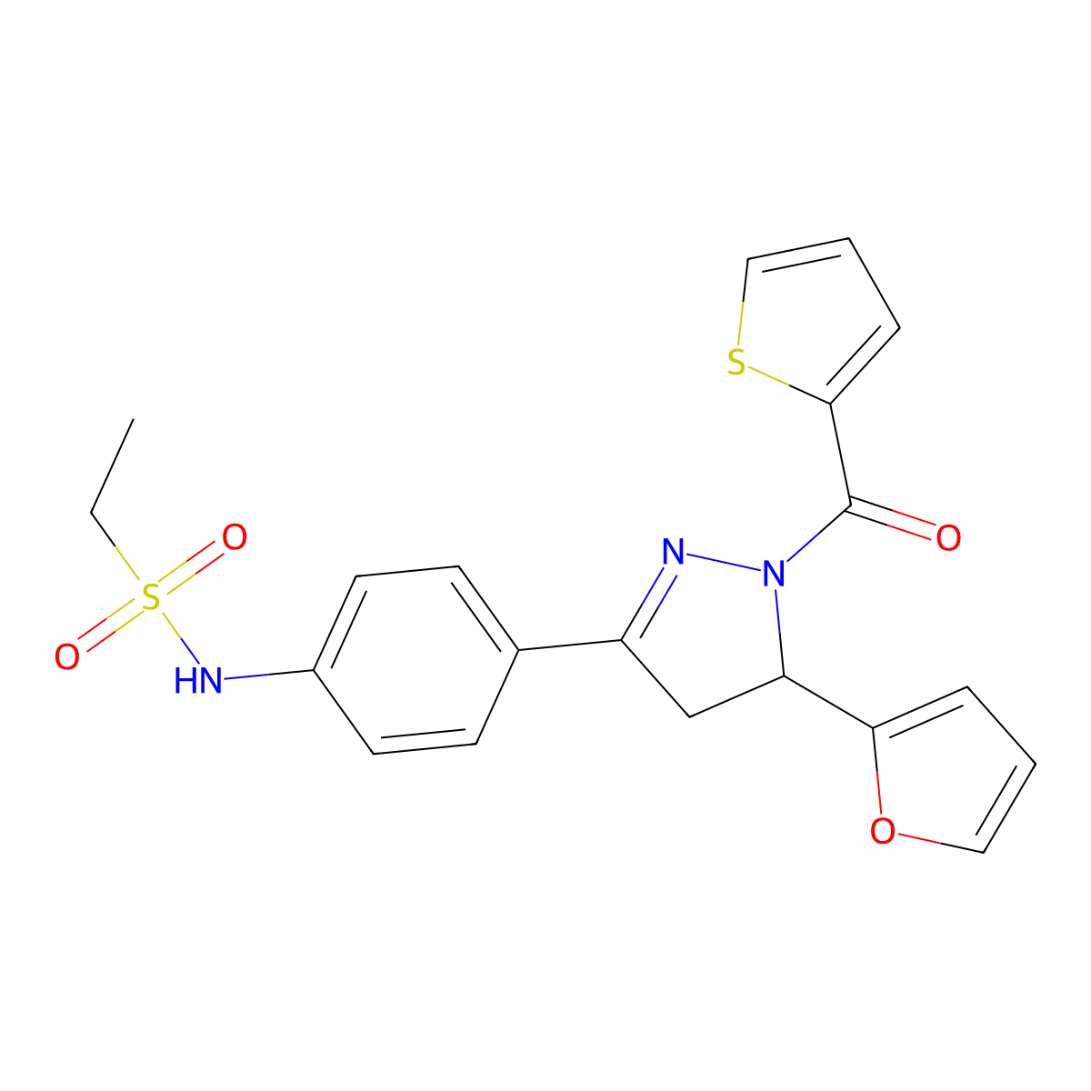 N-[4-[3-(furan-2-yl)-2-(thiophene-2-carbonyl)-3,4-dihydropyrazol-5-yl]phenyl]ethanesulfonamide molecular structure, CAS 714263-20-4