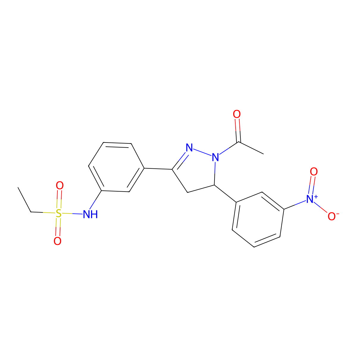 N-[3-[2-acetyl-3-(3-nitrophenyl)-3,4-dihydropyrazol-5-yl]phenyl]ethanesulfonamide molecular structure, CAS 714263-22-6