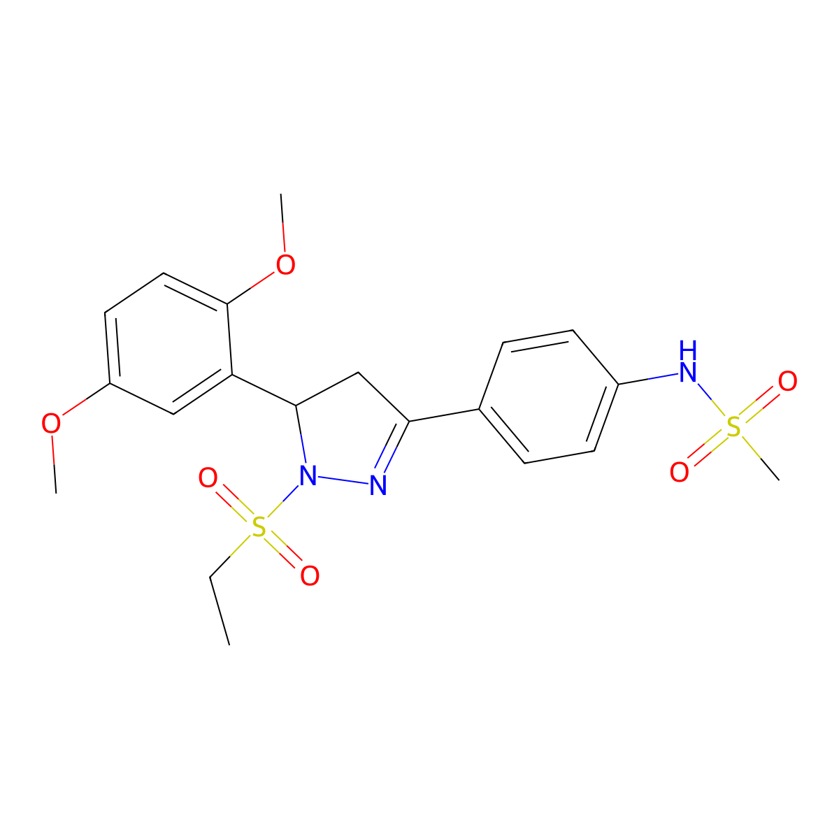 N-(4-(5-(2,5-dimethoxyphenyl)-1-(ethylsulfonyl)-4,5-dihydro-1H-pyrazol-3-yl)phenyl)methanesulfonamide molecular structure, CAS 714263-23-7