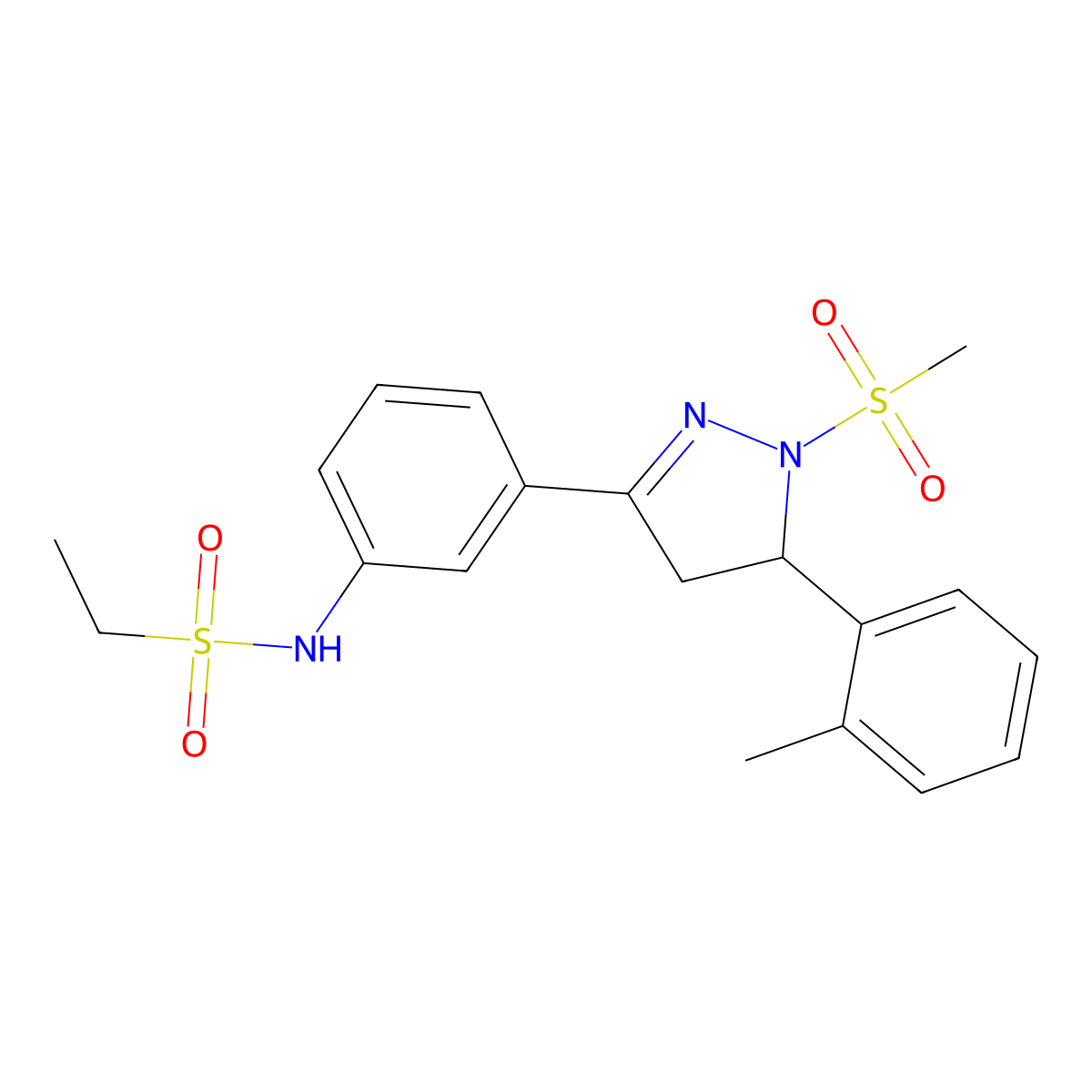 N-(3-(1-(methylsulfonyl)-5-(o-tolyl)-4,5-dihydro-1H-pyrazol-3-yl)phenyl)ethanesulfonamide molecular structure, CAS 714263-24-8