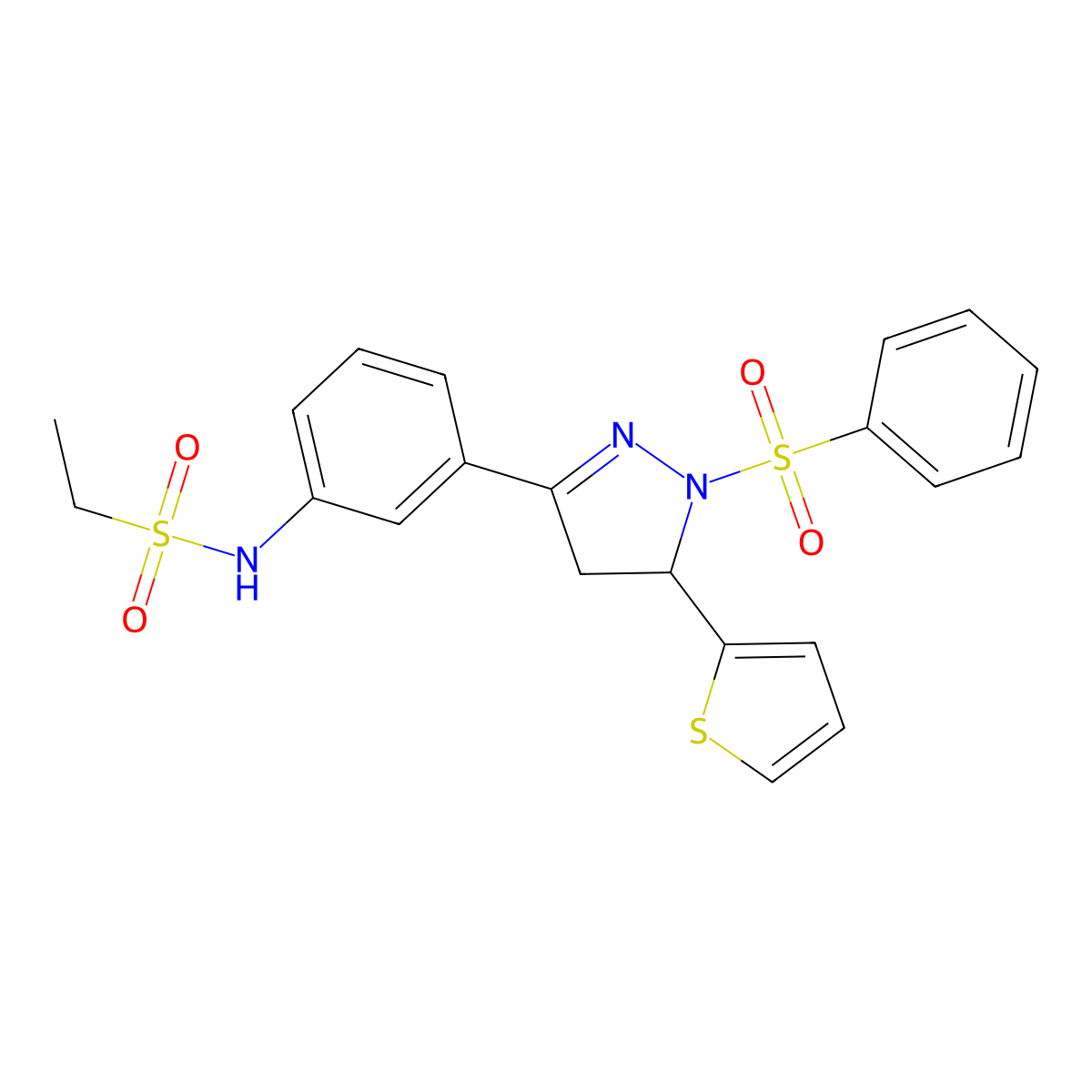 N-{3-[1-(phenylsulfonyl)-5-(2-thienyl)-4,5-dihydro-1H-pyrazol-3-yl]phenyl}ethanesulfonamide molecular structure, CAS 714263-26-0