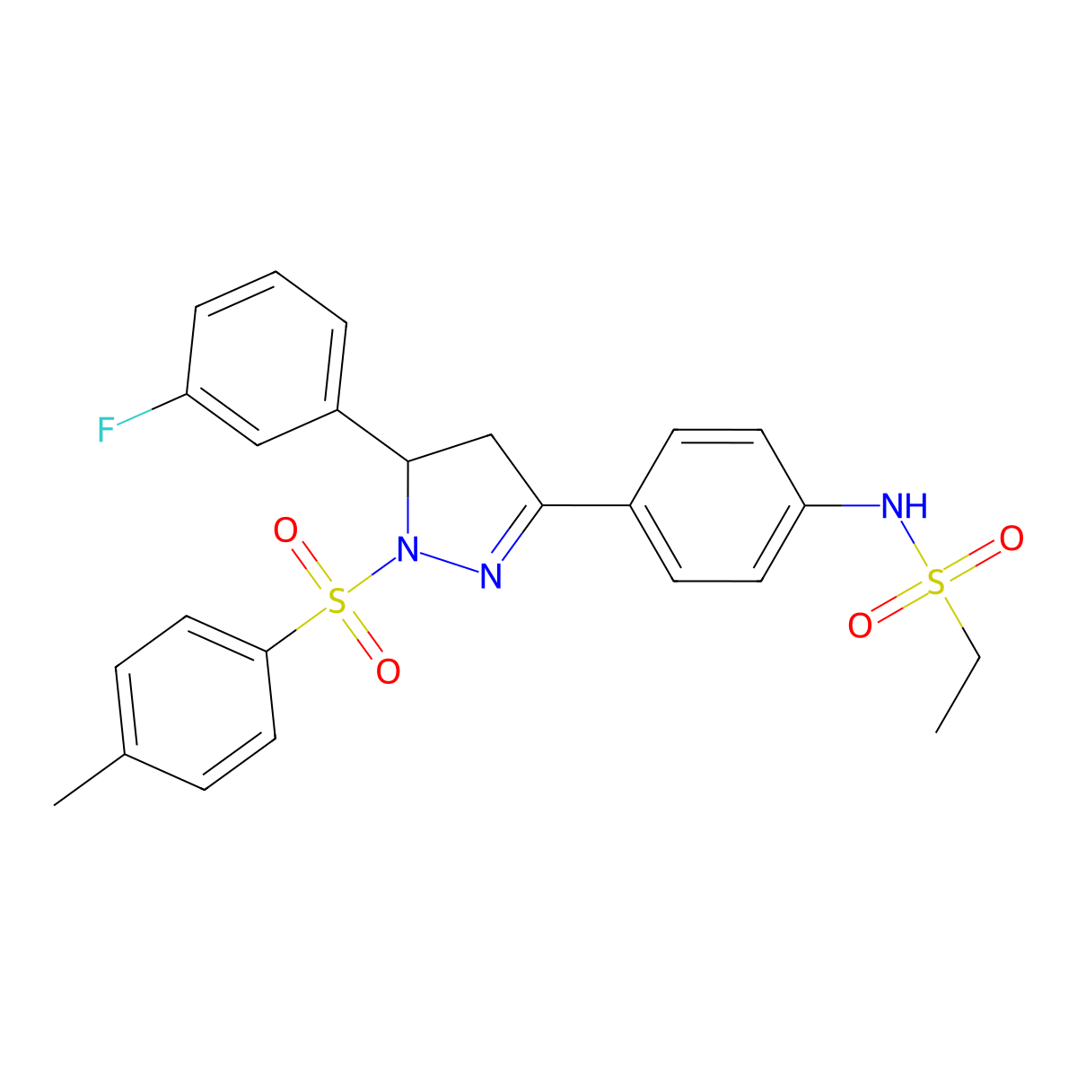 N-(4-(5-(3-fluorophenyl)-1-tosyl-4,5-dihydro-1H-pyrazol-3-yl)phenyl)ethanesulfonamide molecular structure, CAS 714263-28-2