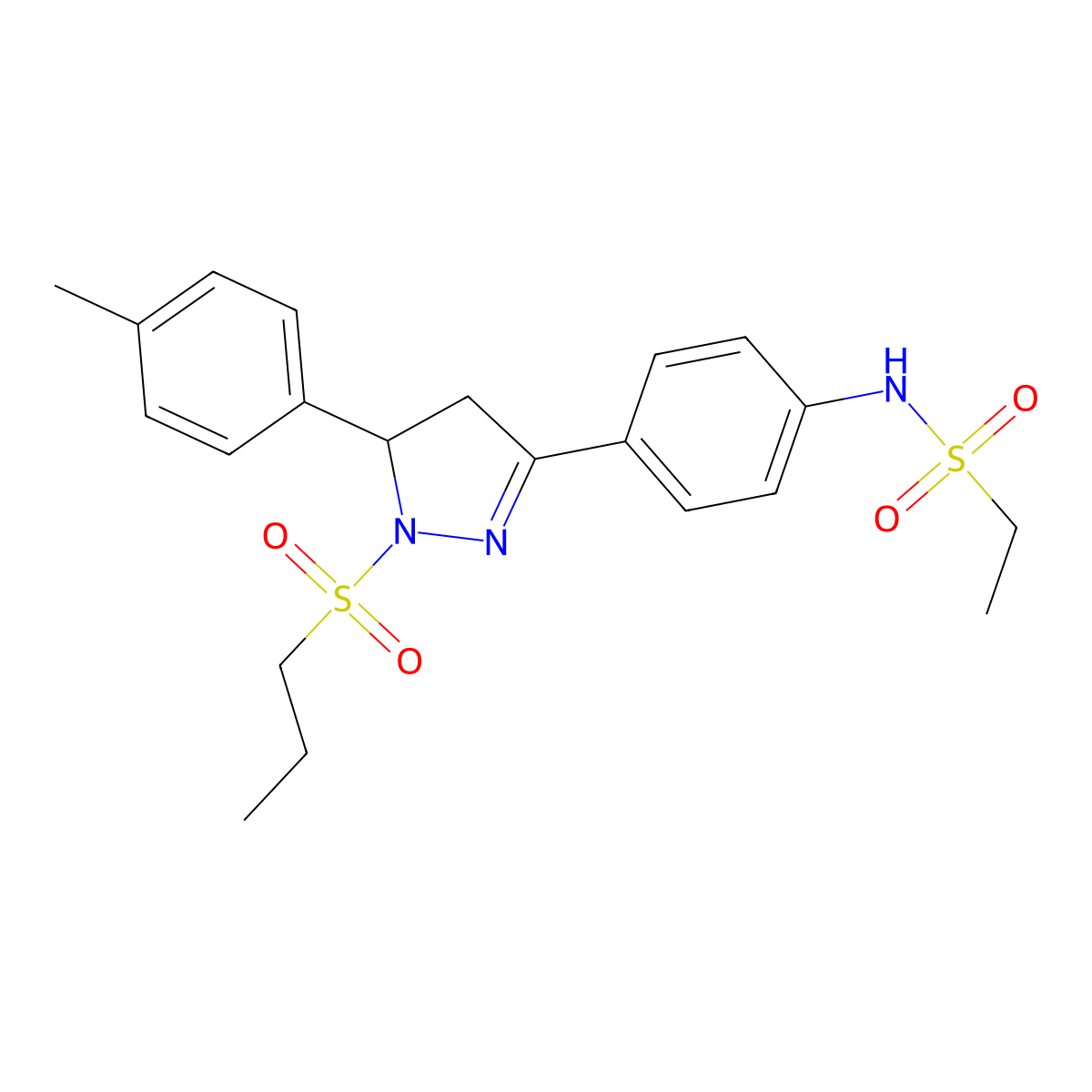 N-(4-(1-(propylsulfonyl)-5-(p-tolyl)-4,5-dihydro-1H-pyrazol-3-yl)phenyl)ethanesulfonamide molecular structure, CAS 714263-29-3