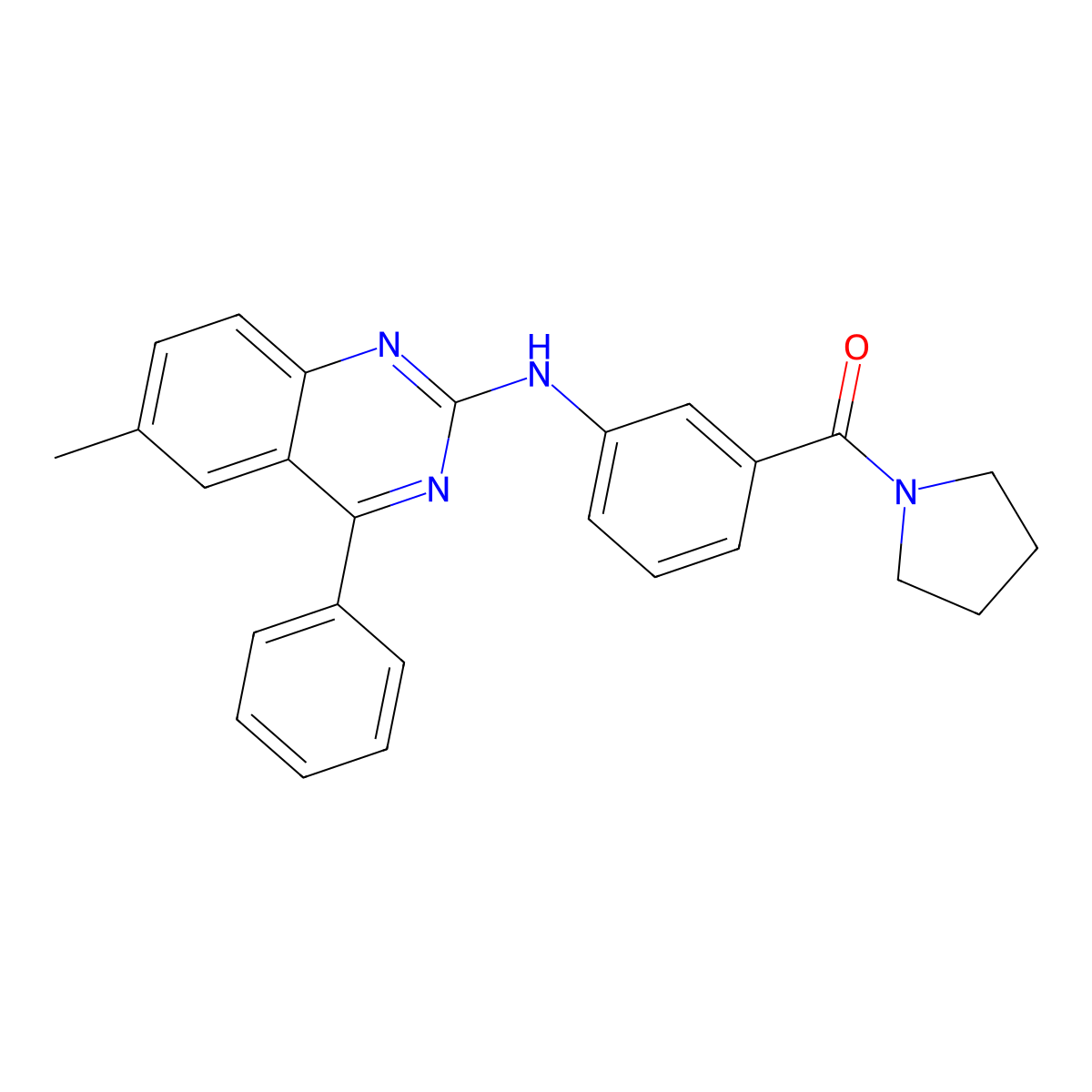 (3-((6-Methyl-4-phenylquinazolin-2-yl)amino)phenyl)(pyrrolidin-1-yl)methanone molecular structure, CAS 714263-33-9