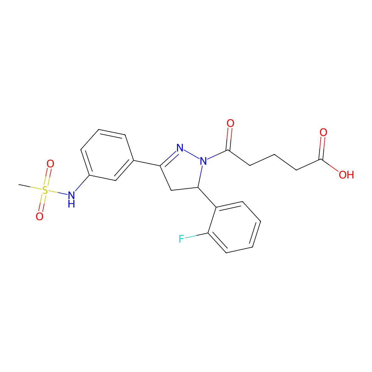 5-[5-(2-fluorophenyl)-3-(3-methanesulfonamidophenyl)-4,5-dihydro-1H-pyrazol-1-yl]-5-oxopentanoic acid molecular structure, CAS 714263-34-0
