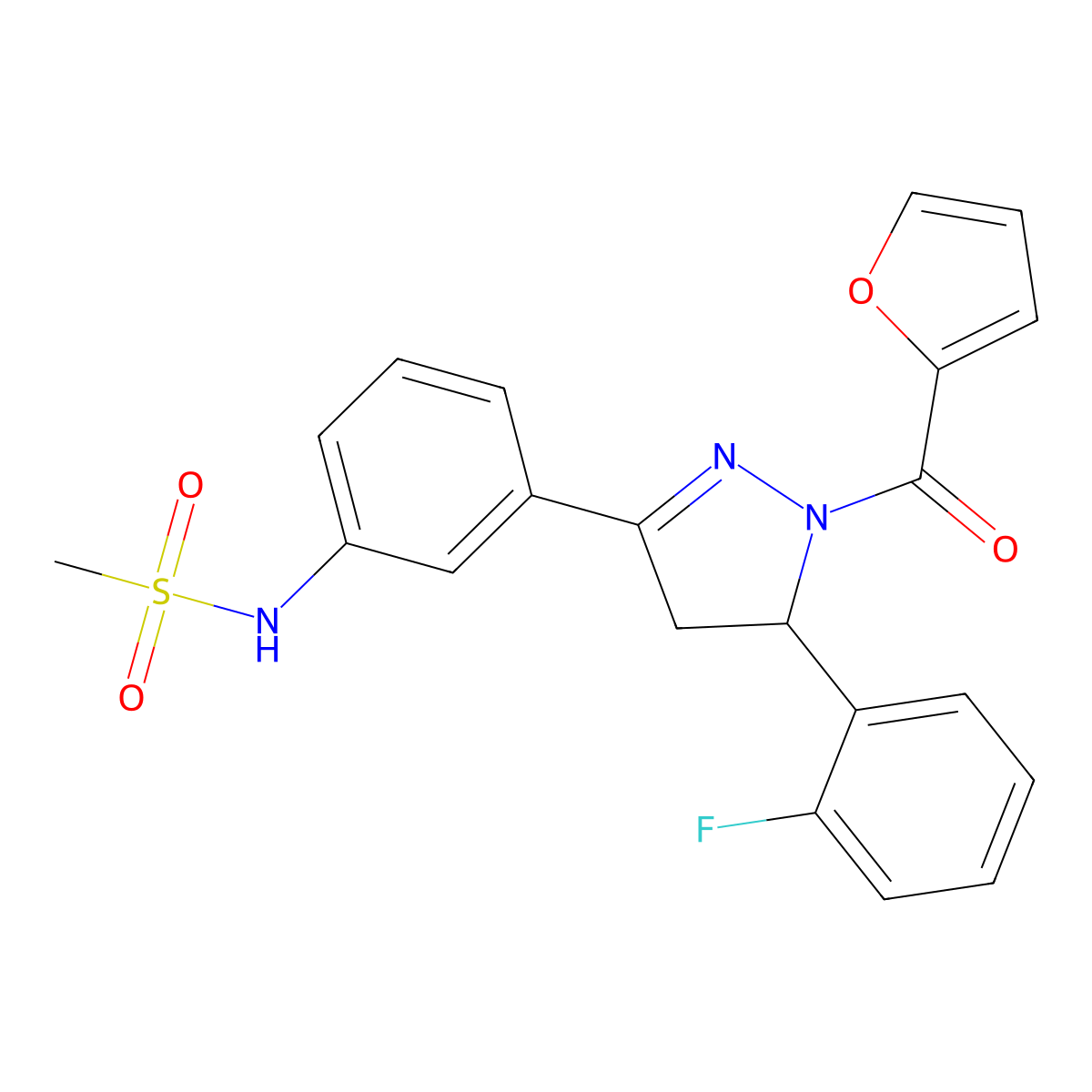 N-{3-[5-(2-fluorophenyl)-1-(furan-2-carbonyl)-4,5-dihydro-1H-pyrazol-3-yl]phenyl}methanesulfonamide molecular structure, CAS 714263-35-1