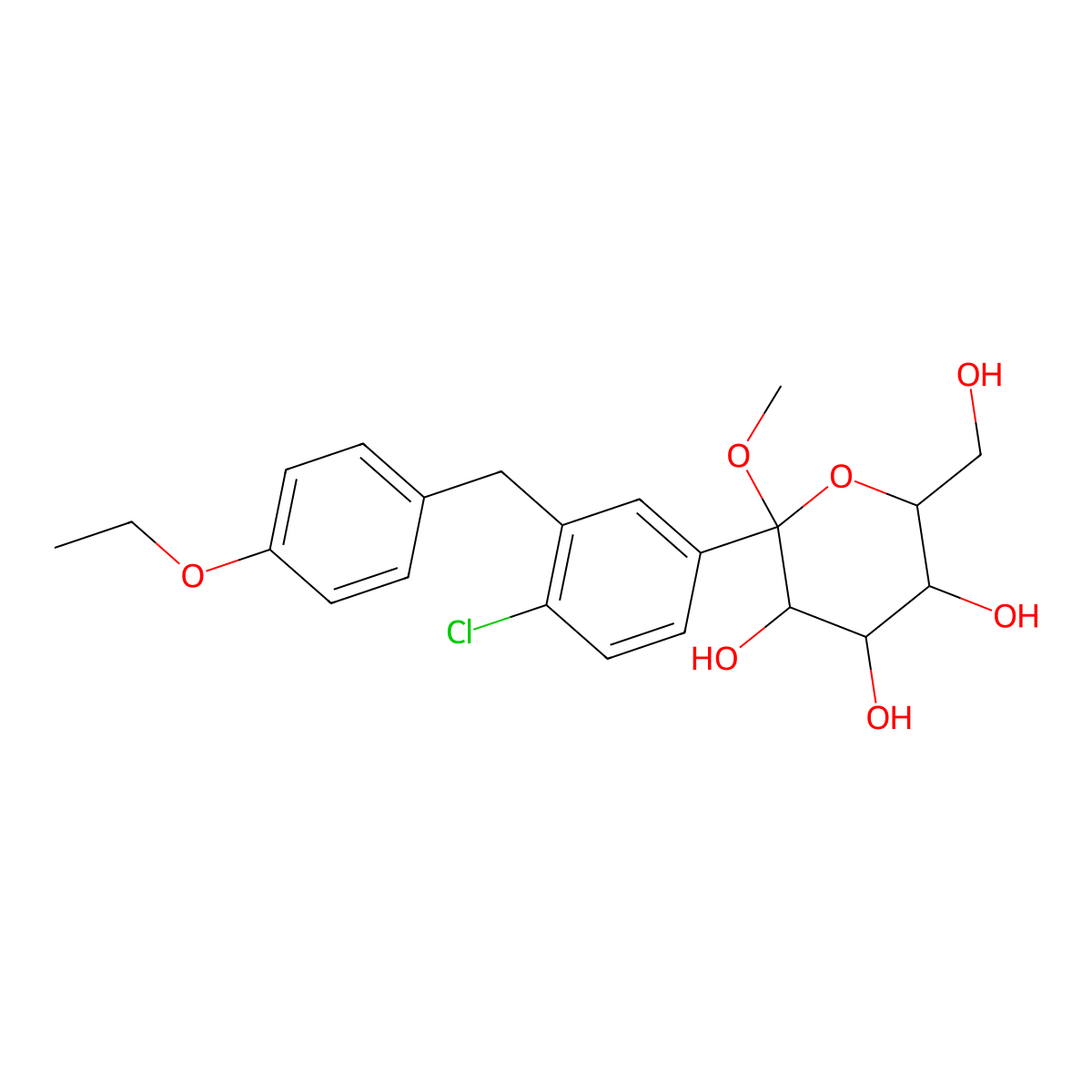 (2S,3R,4S,5S,6R)-2-(4-chloro-3-(4-ethoxybenzyl)phenyl)-6-(hydroxymethyl)-2-methoxytetrahydro-2H-pyran-3,4,5-triol molecular structure, CAS 714269-57-5