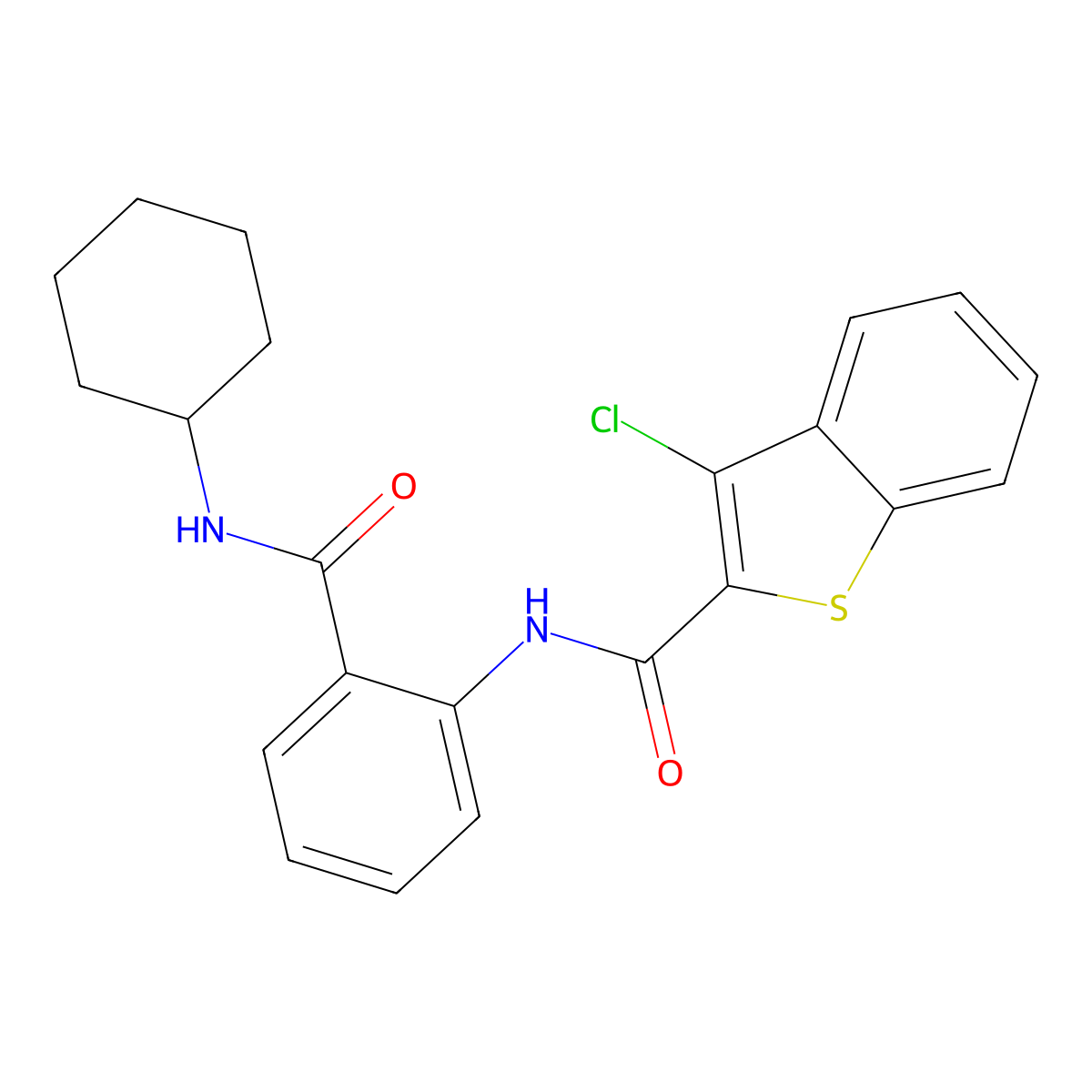3-chloro-N-[2-(cyclohexylcarbamoyl)phenyl]-1-benzothiophene-2-carboxamide molecular structure, CAS 714278-48-5