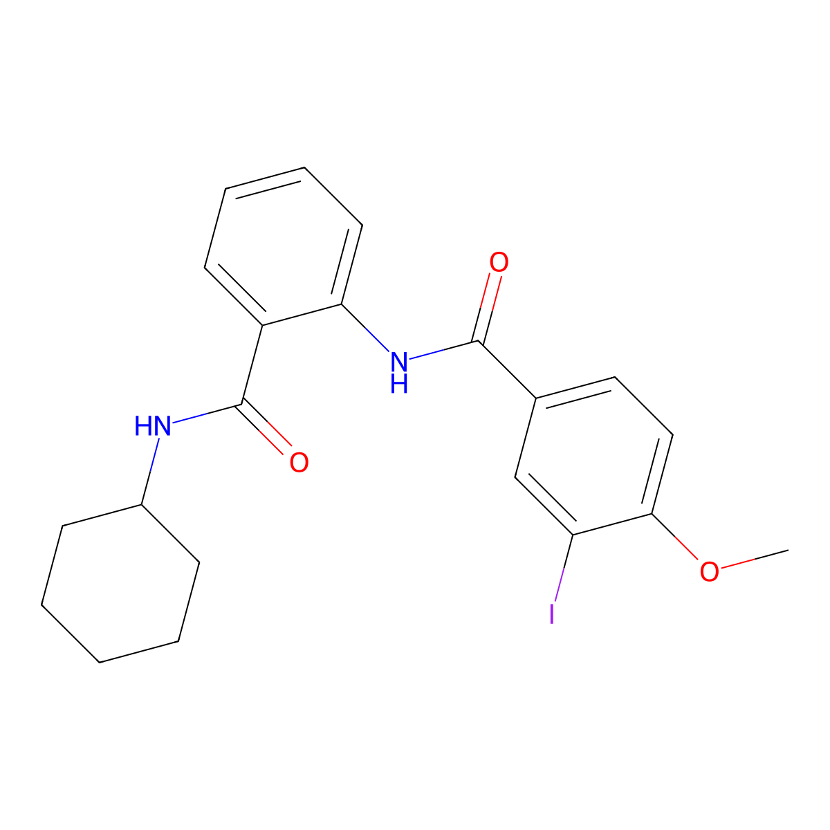 N-[2-(cyclohexylcarbamoyl)phenyl]-3-iodo-4-methoxybenzamide molecular structure, CAS 714278-50-9