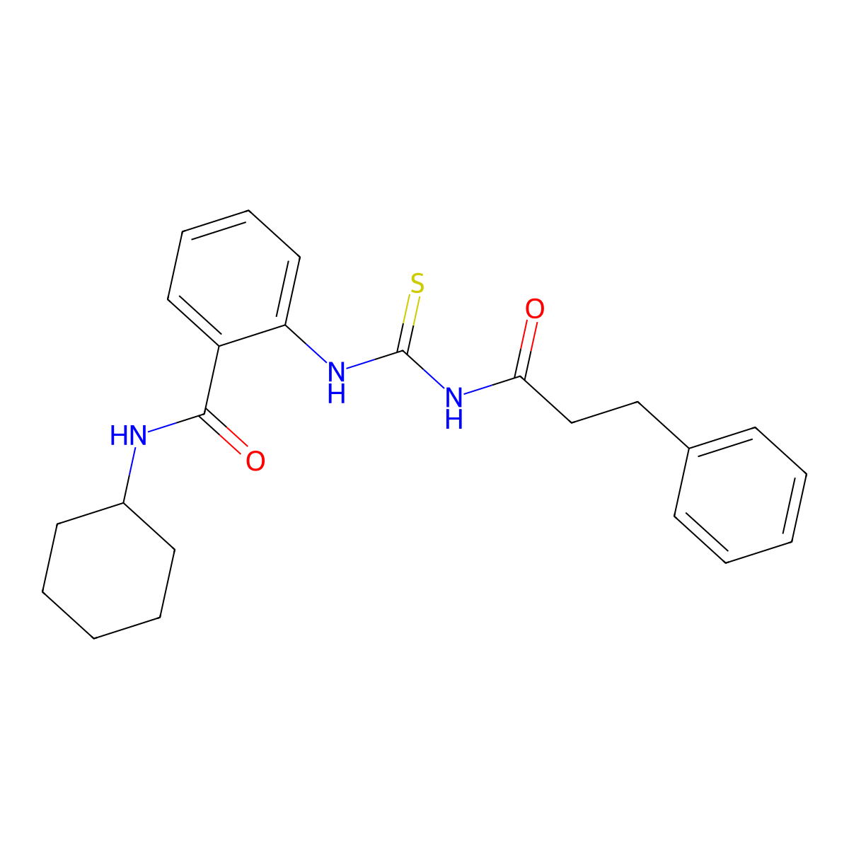 N-cyclohexyl-2-(3-phenylpropanoylcarbamothioylamino)benzamide molecular structure, CAS 714279-00-2