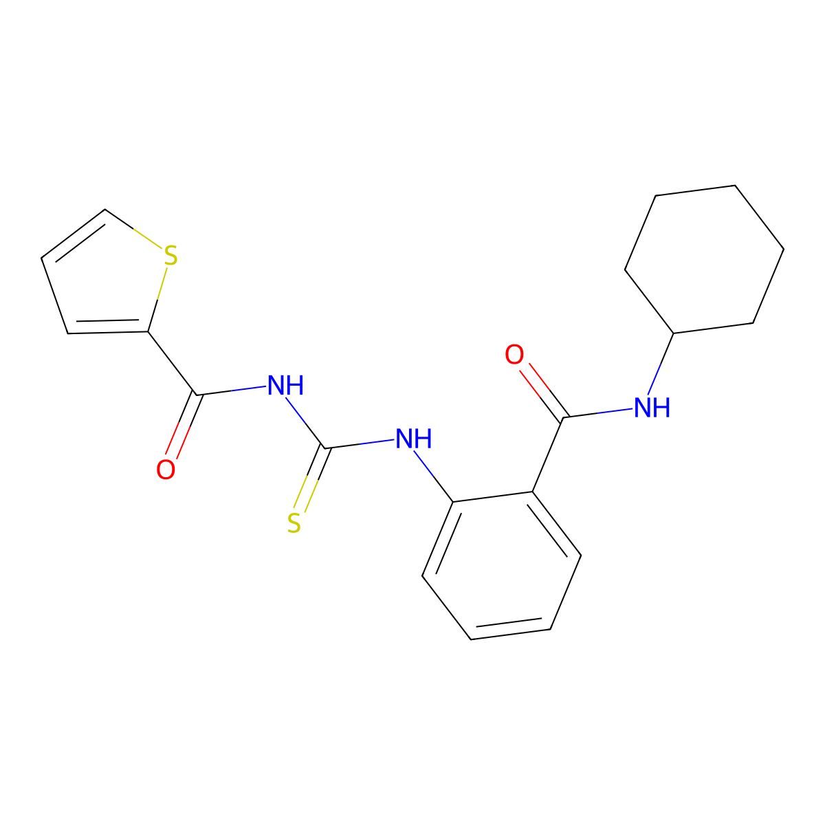 N-[[2-(cyclohexylcarbamoyl)phenyl]carbamothioyl]thiophene-2-carboxamide molecular structure, CAS 714279-01-3