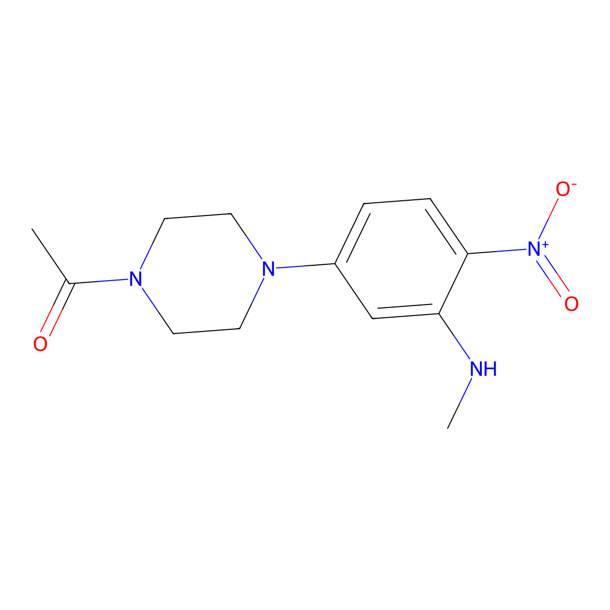 1-[4-[3-(Methylamino)-4-nitrophenyl]piperazin-1-yl]ethanone molecular structure, CAS 714279-14-8